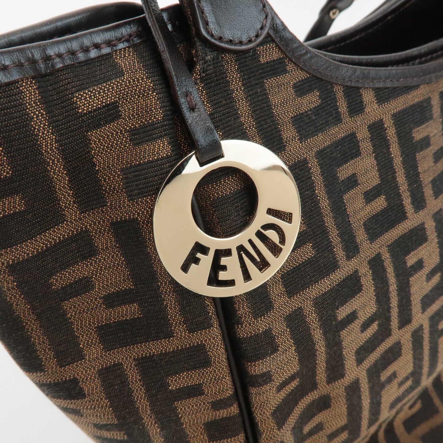 FENDI Zucca Canvas Leather Shoulder Bag Hand Bag Brown 8BH156