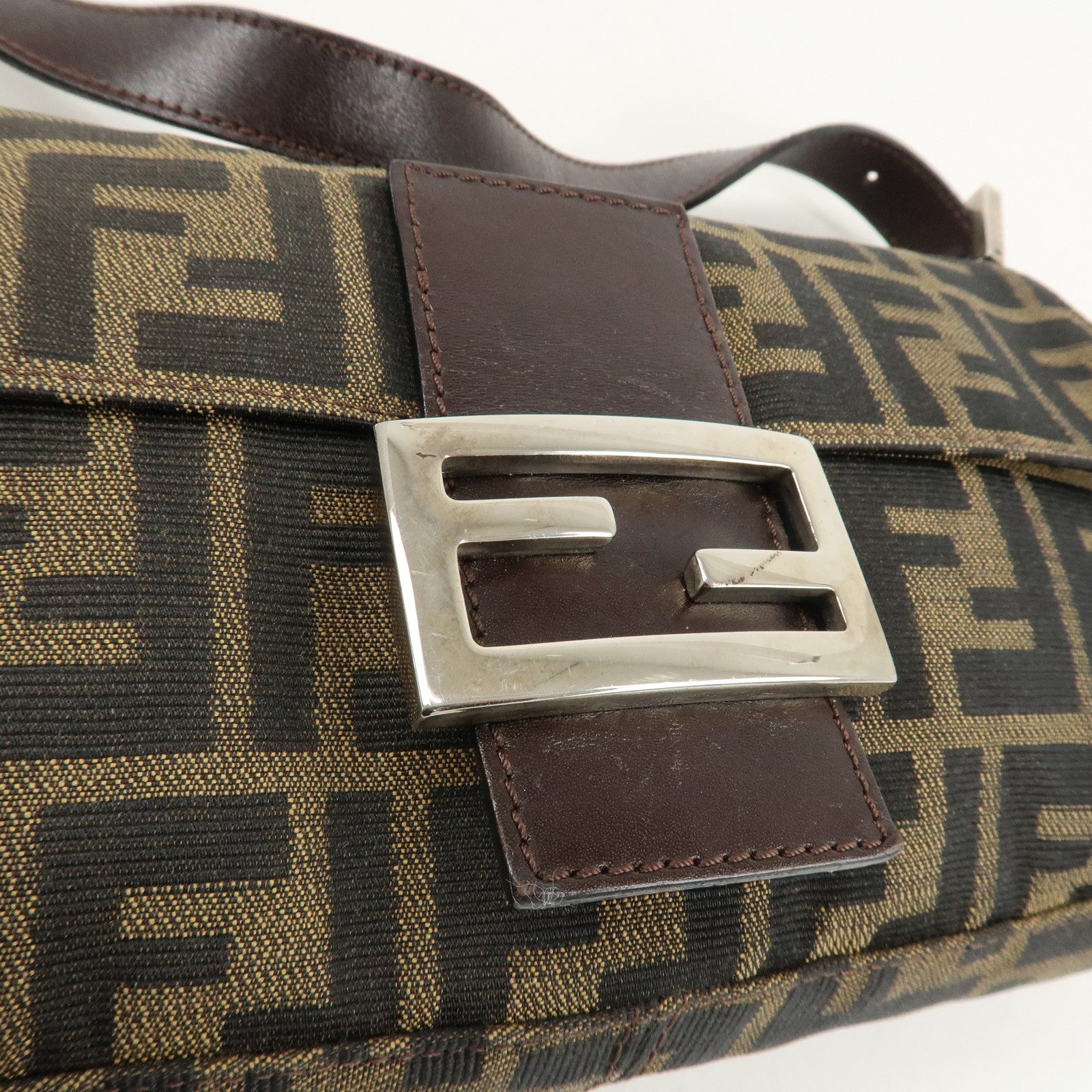 FENDI Zucca Mamma Buguette Canvas Shoulder Bag Brown Black 26424