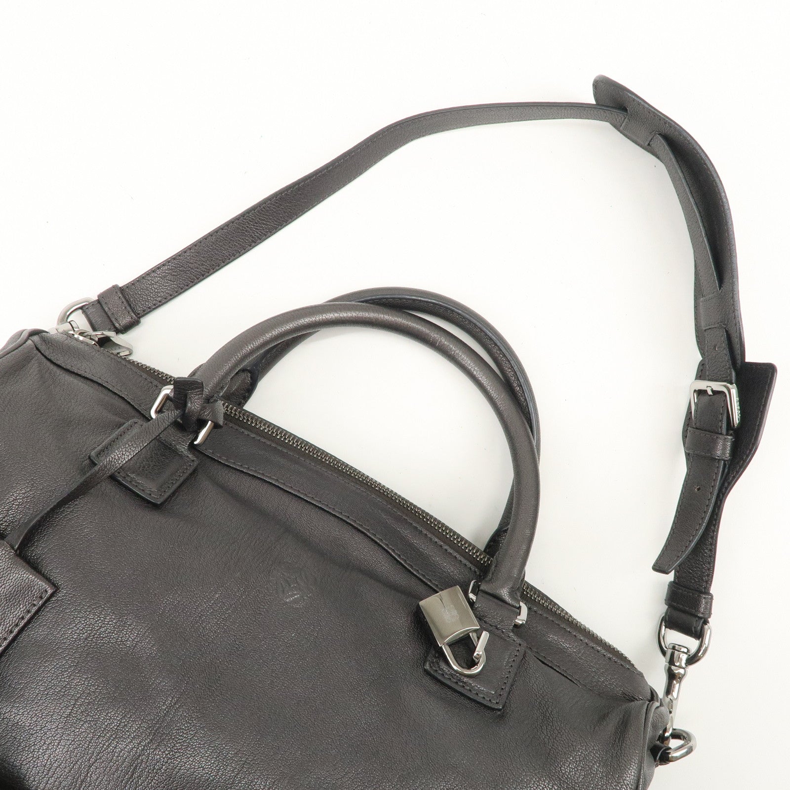 LOEWE Anagram Leather 2WAY Bag Shoulder Bag Hand Bag Metallic Gray