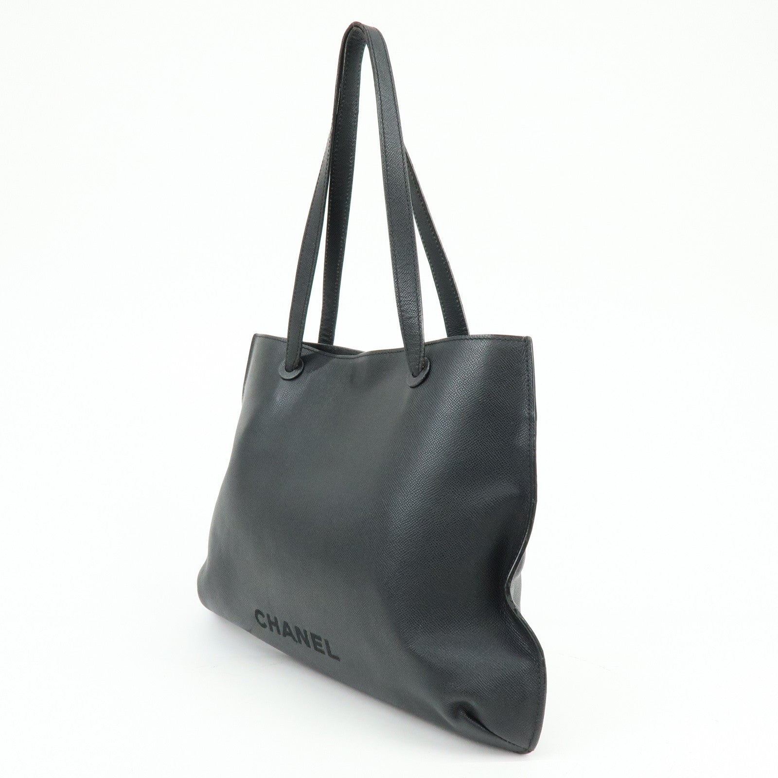 CHANEL Calf Skin Tote Bag Shoulder Bag Black
