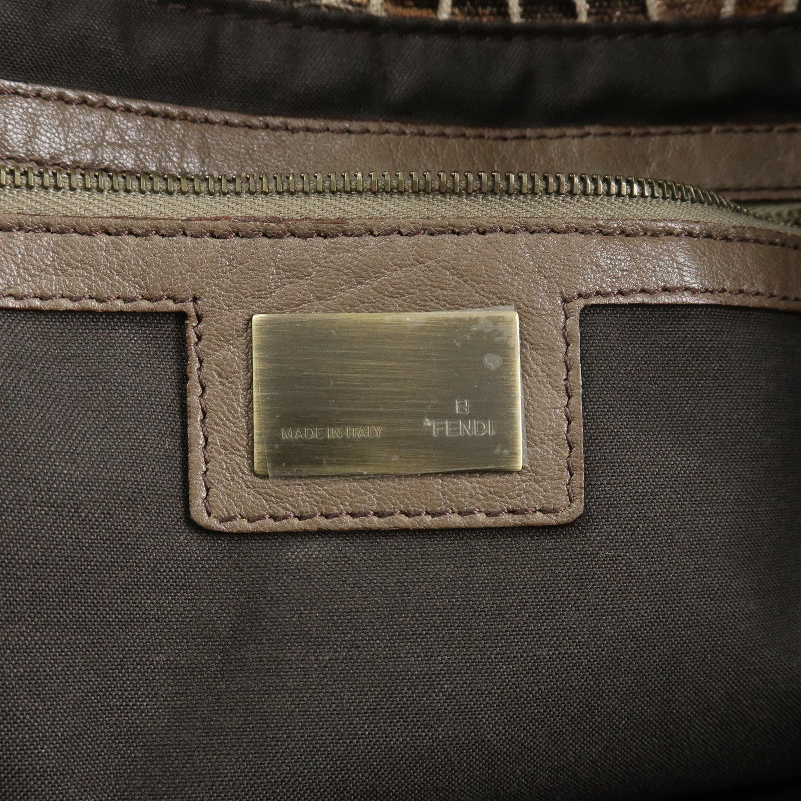 FENDI Embossed Leather Gathered Shoulder Bag Tote Bag Brown 8BH186