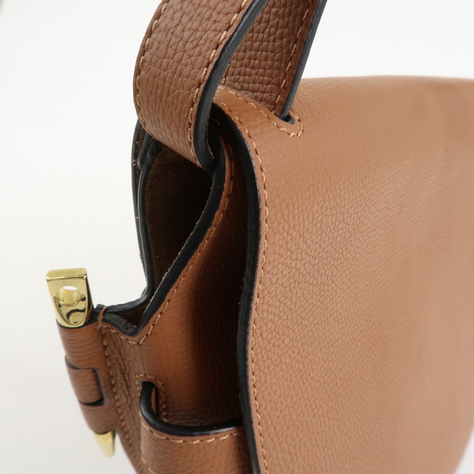 LOEWE Leather Gate Bag Shoulder Bag Brown Gold Hardware Used