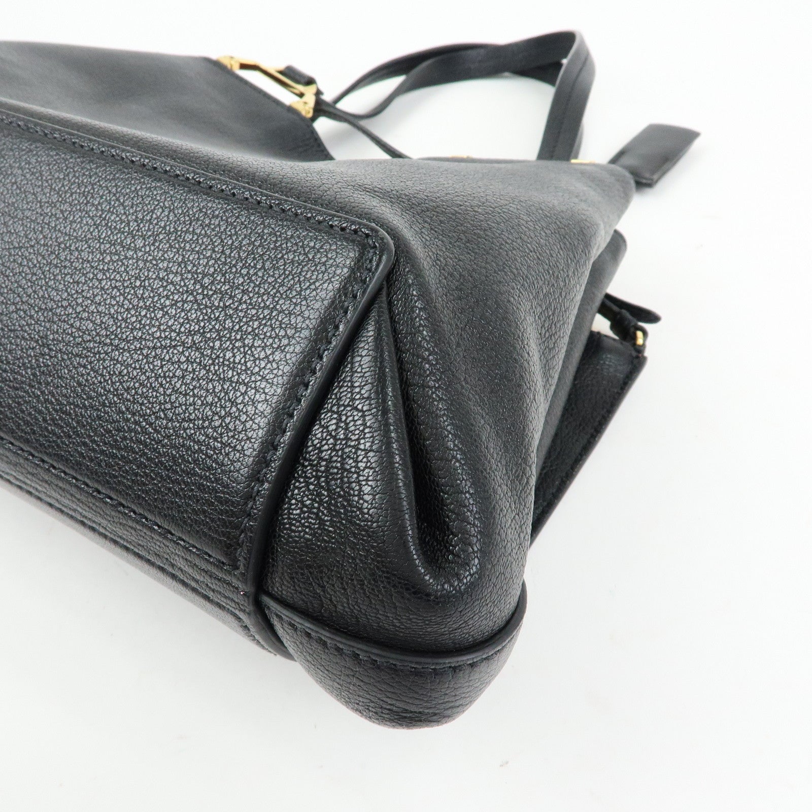MIU MIU Logo Madras Leather Tote Bag Shoulder Bag Hand Bag Black