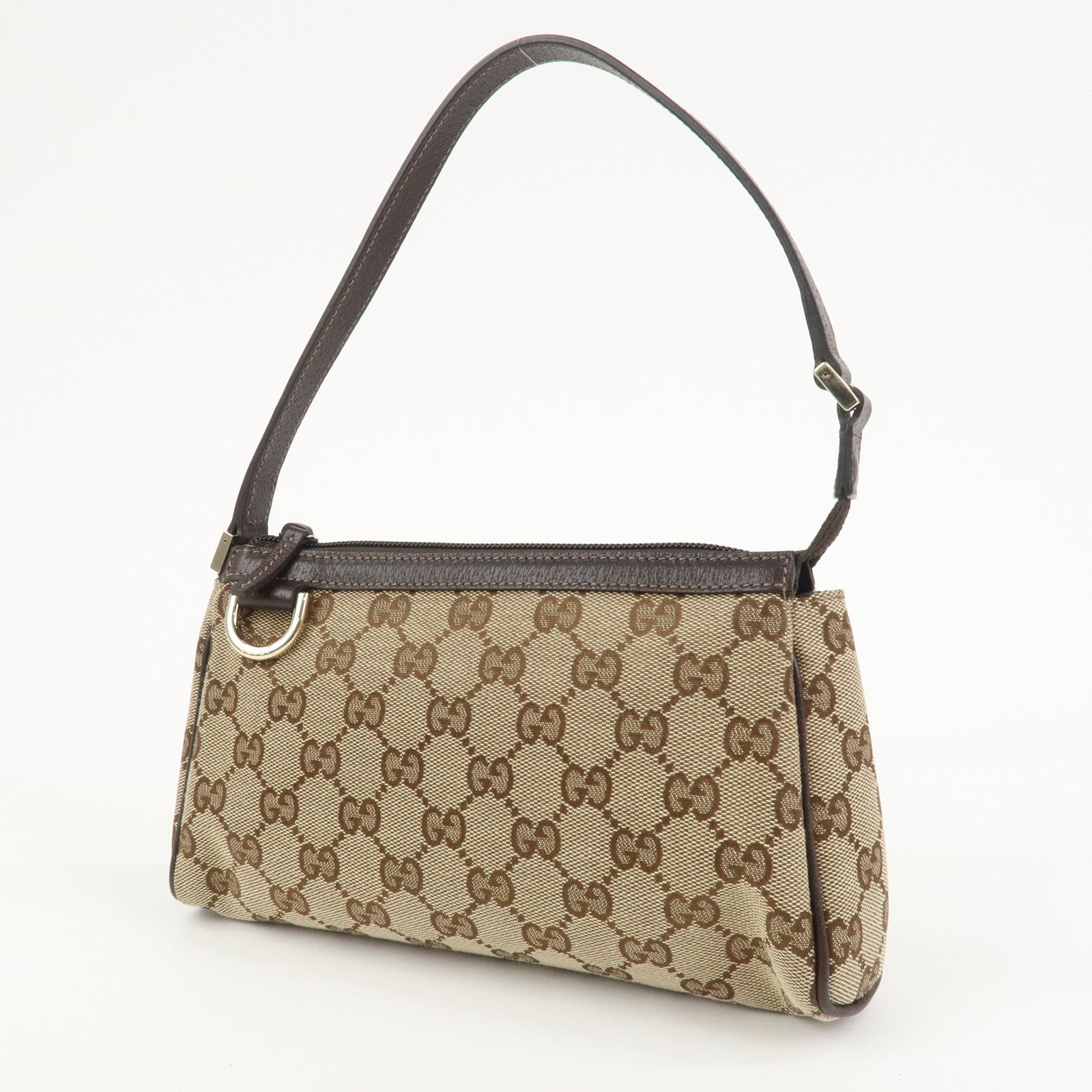 GUCCI GG Canvas Leather Accessory Pouch Hand Bag Brown 145750