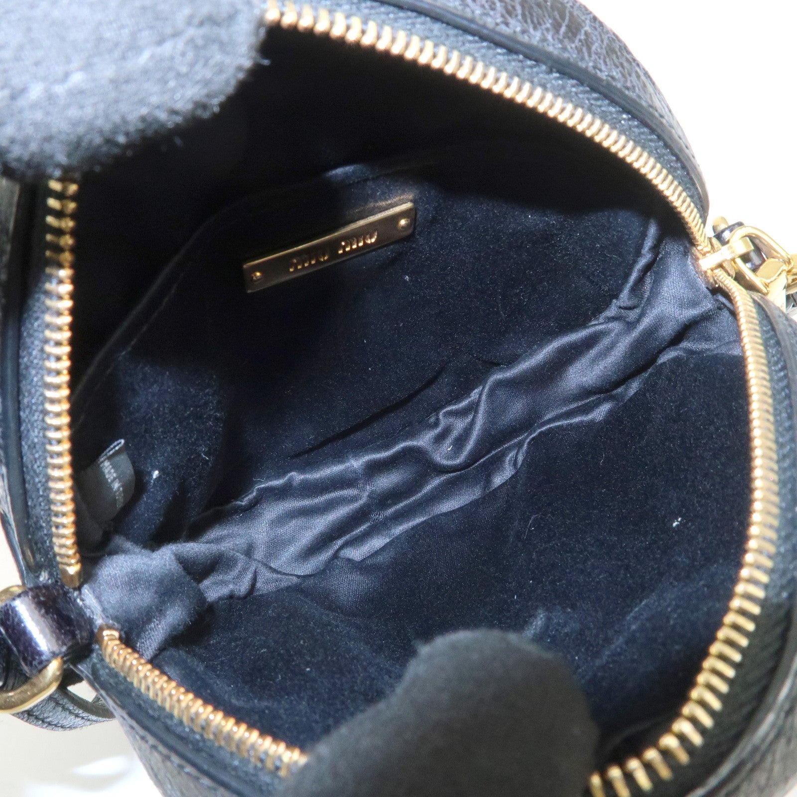 MIU MIU Logo Matelasse Leather Hand Bag Mini Bag Black