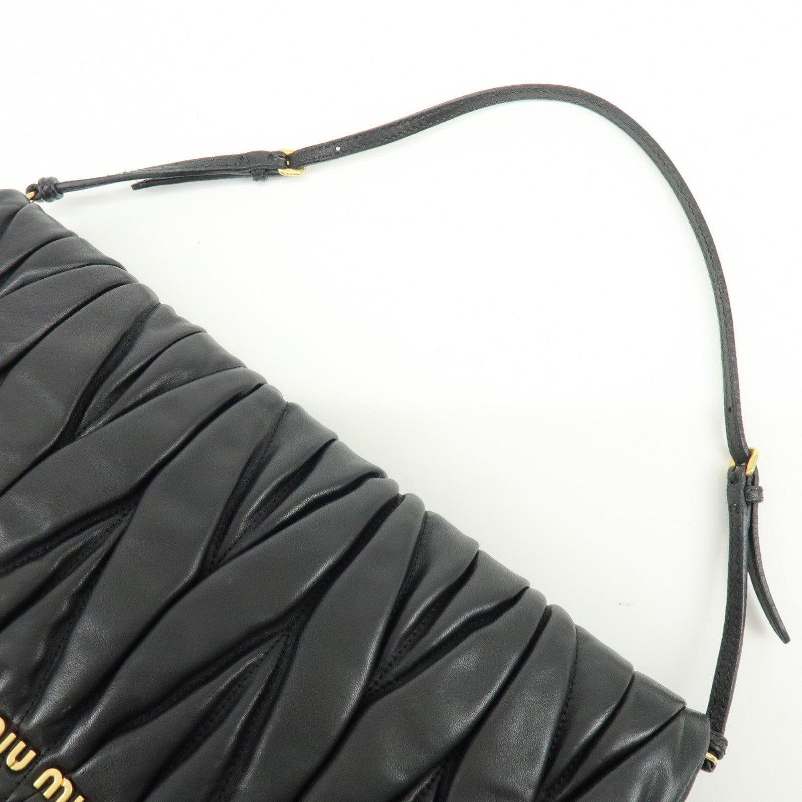 MIU MIU Matelasse Nappa Leather Shoulder Bag Clutch Bag Black
