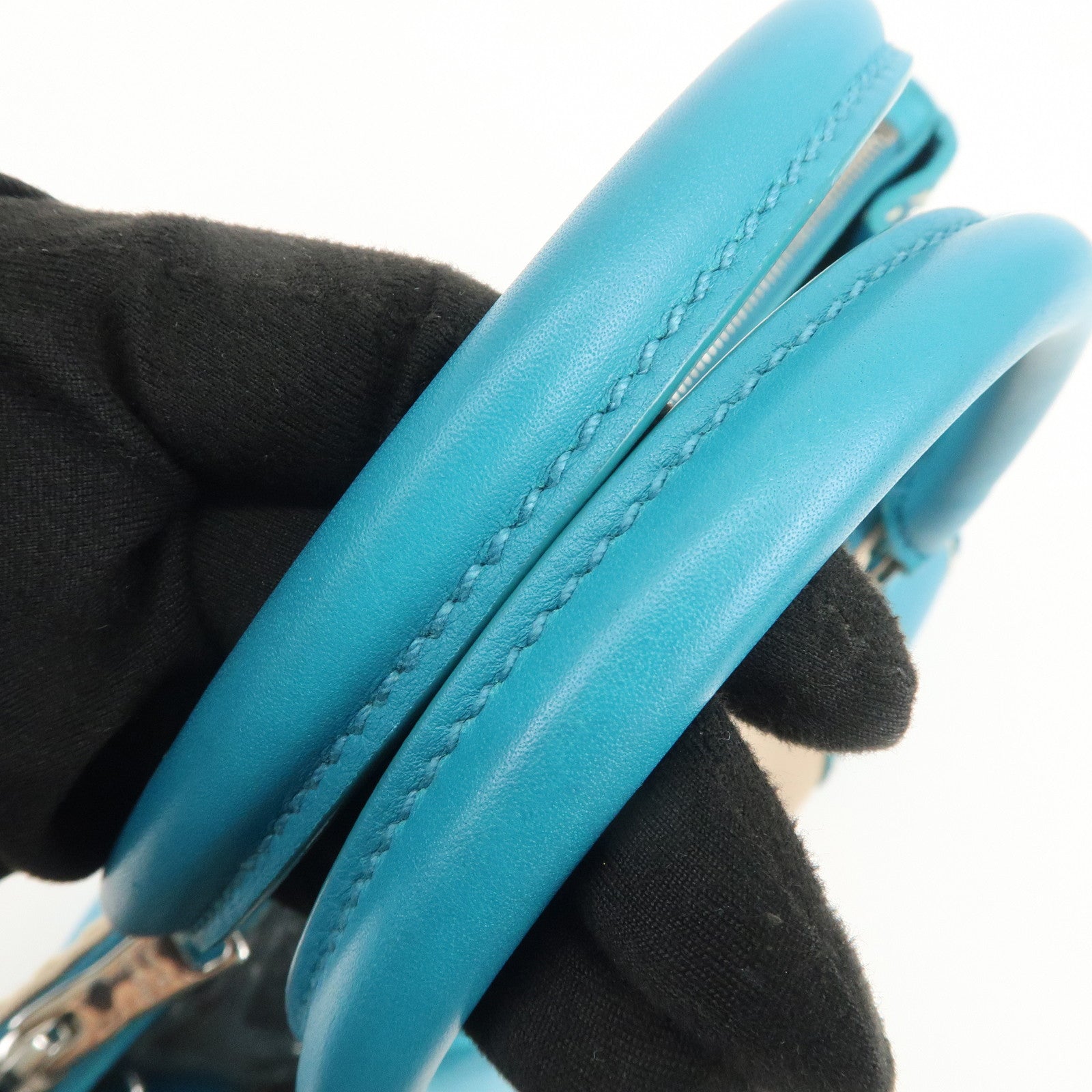 PRADA Triangle Logo Canvas 2Way Bag Hand Bag Tote Bag Blue B1801K