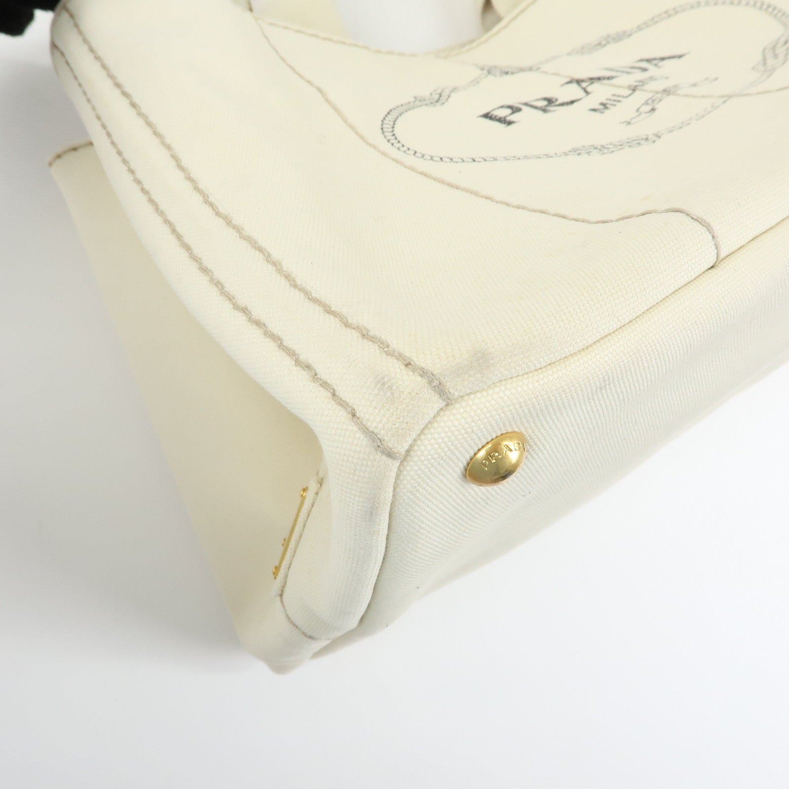 PRADA Canapa Large Triangle Logo Tote Hand Bag Ivory BN1872