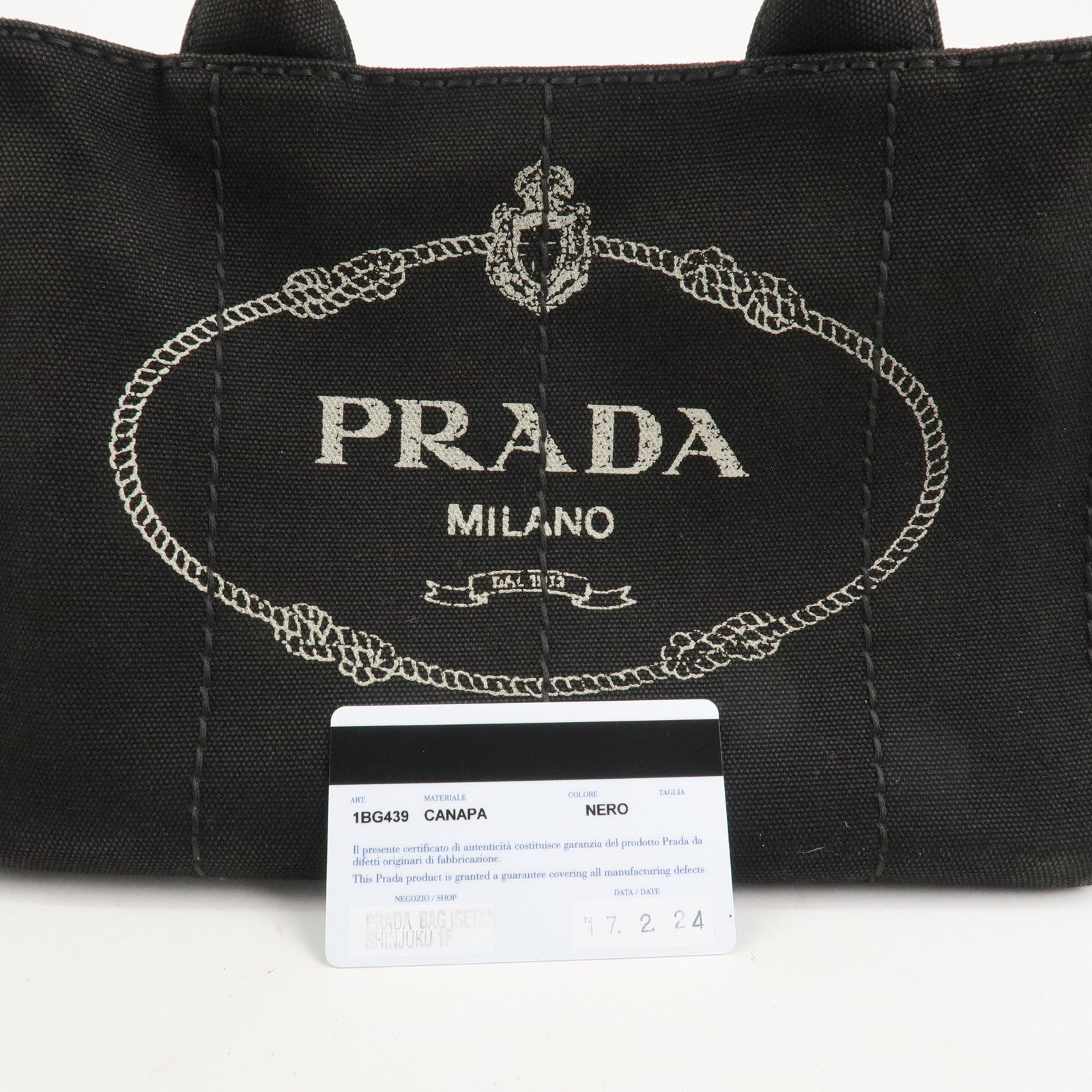 PRADA Canapa Mini Canvas 2Way Hand Bag Tote Bag Black 1BG439 Used