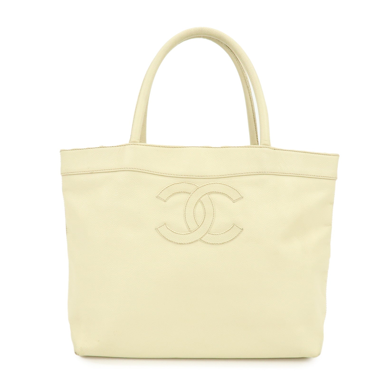 CHANEL COCO Mark Caviarskin Tote Bag Shoulder Bag Hand Bag Ivory