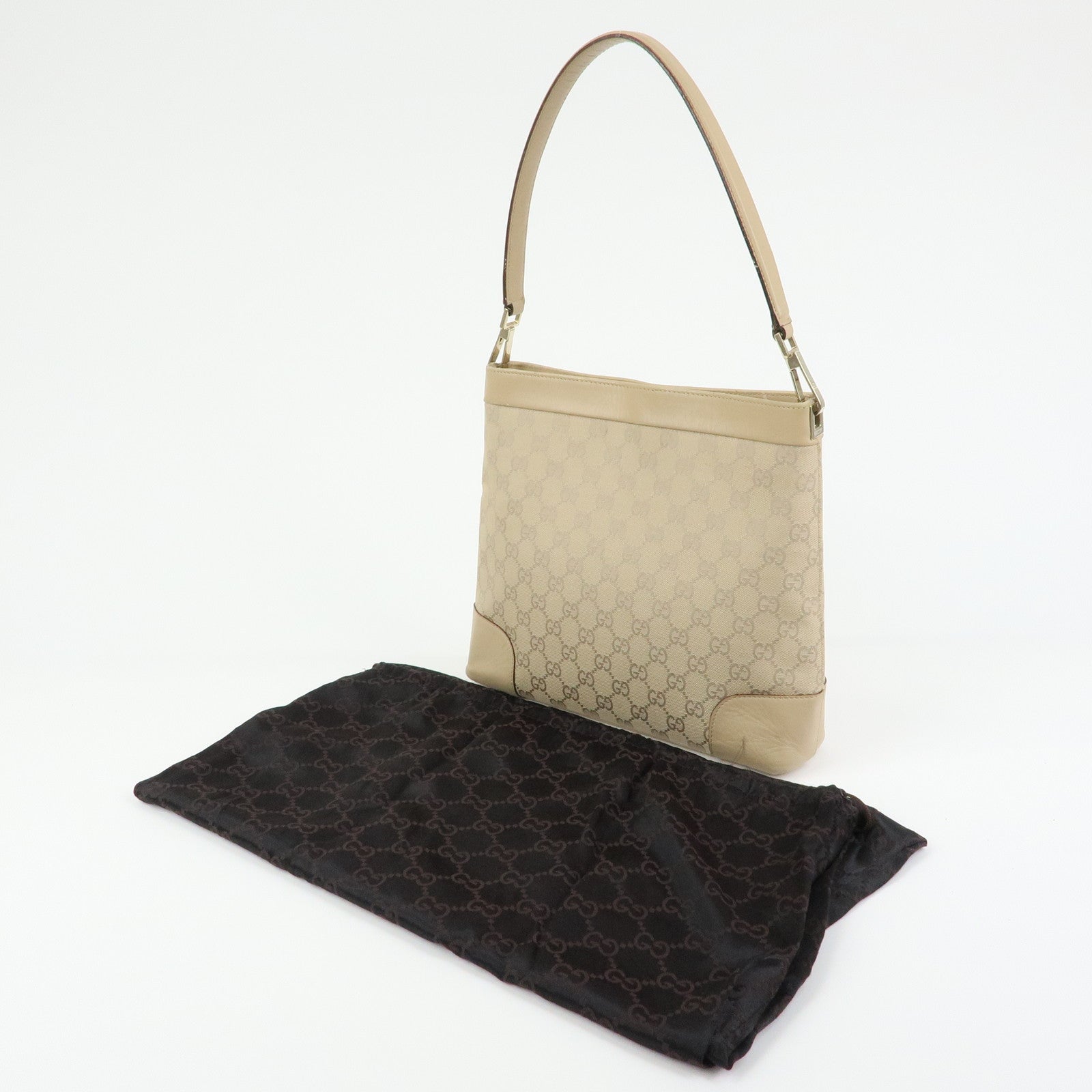 GUCCI GG Canvas Leather Shoulder Bag Hand Bag Beige 33900