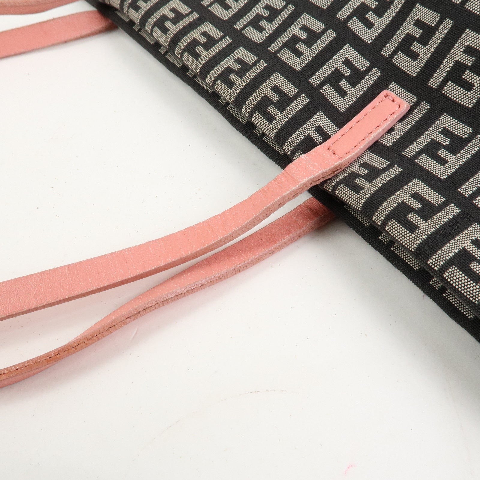 FENDI Zucchino Canvas Leather Tote Shoulder Bag Black Pink 8BH025