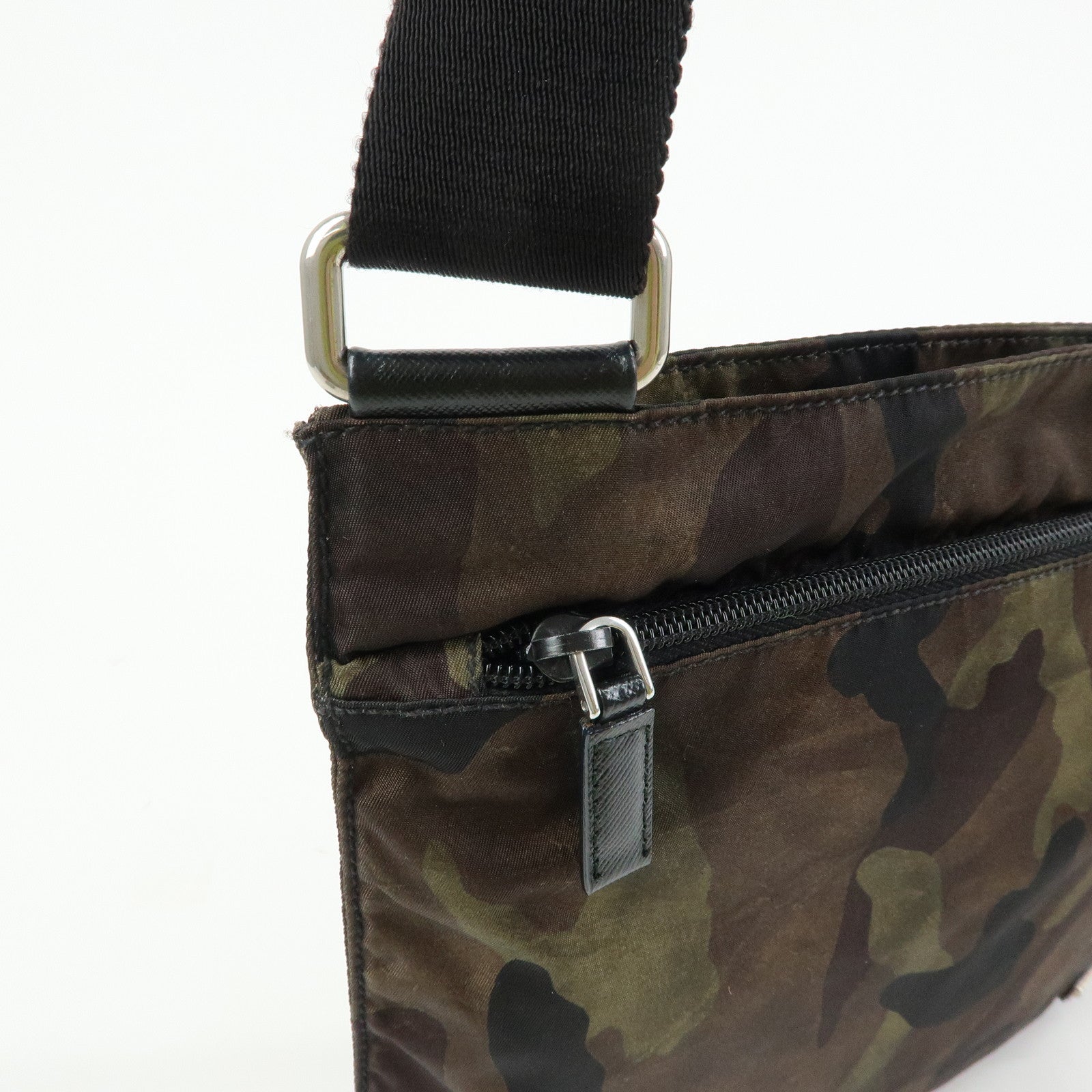 PRADA Triangle Logo Nylon Leather Camouflage Shoulder Bag VA0886