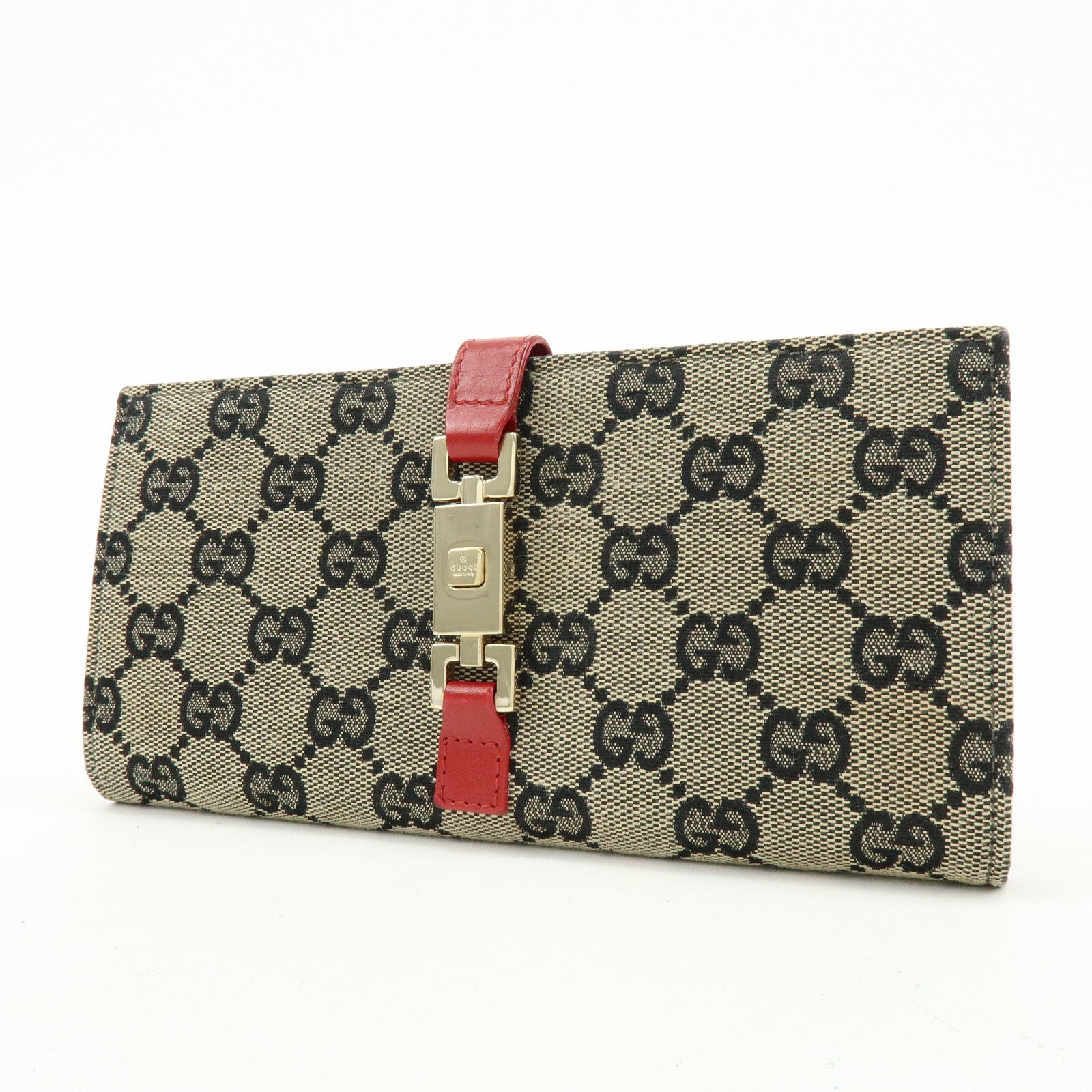 GUCCI Jackie GG Canvas Leather Long Wallet Beige Red 035.0416.2134