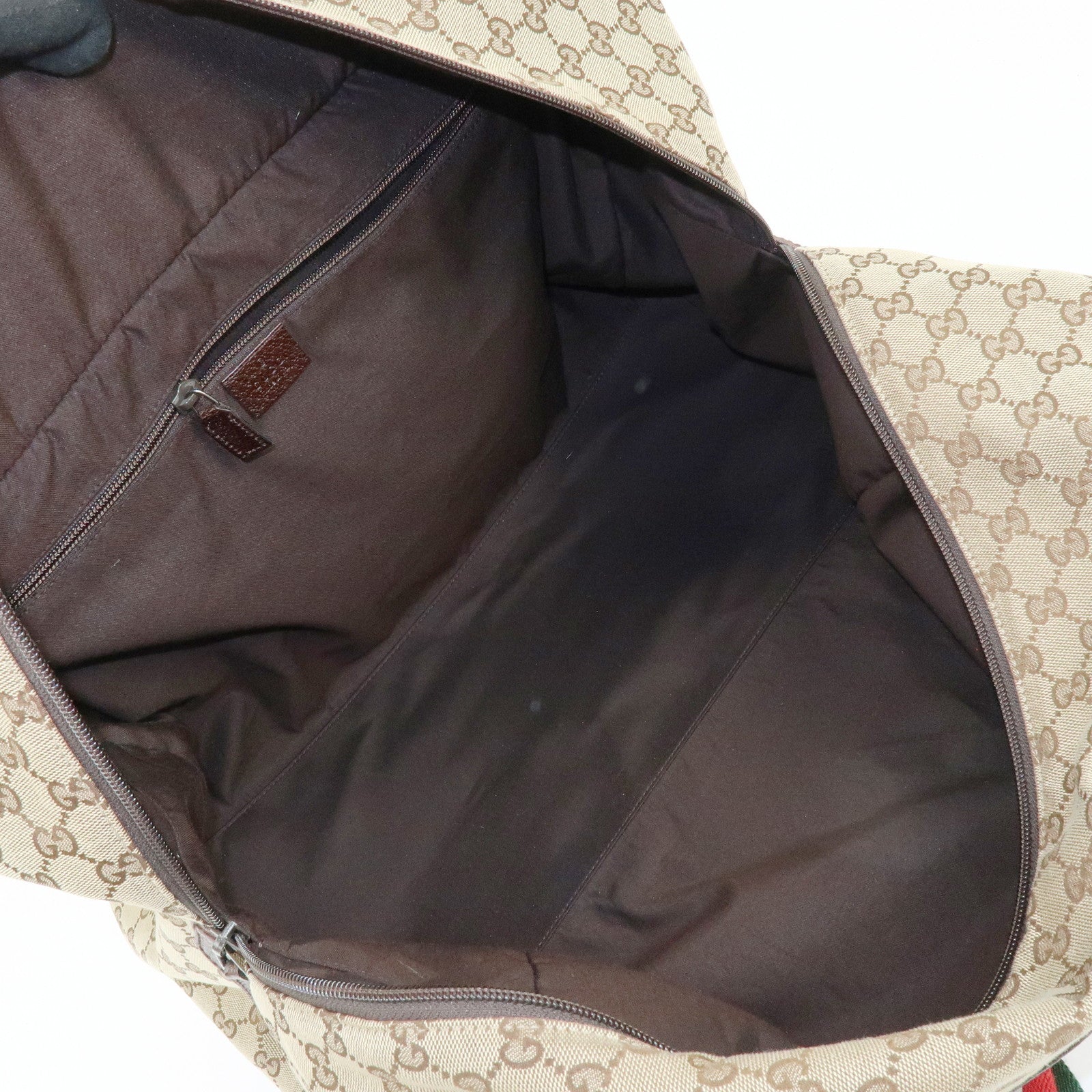 GUCCI Sherry GG Canvas Leather Boston Bag Beige Brown 146310