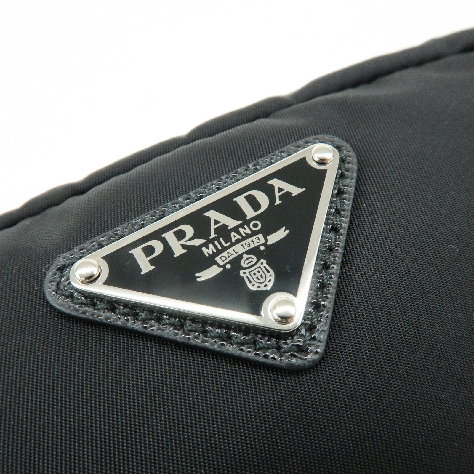 PRADA Triangle Logo Nylon Saffiano Leather Pouch Black