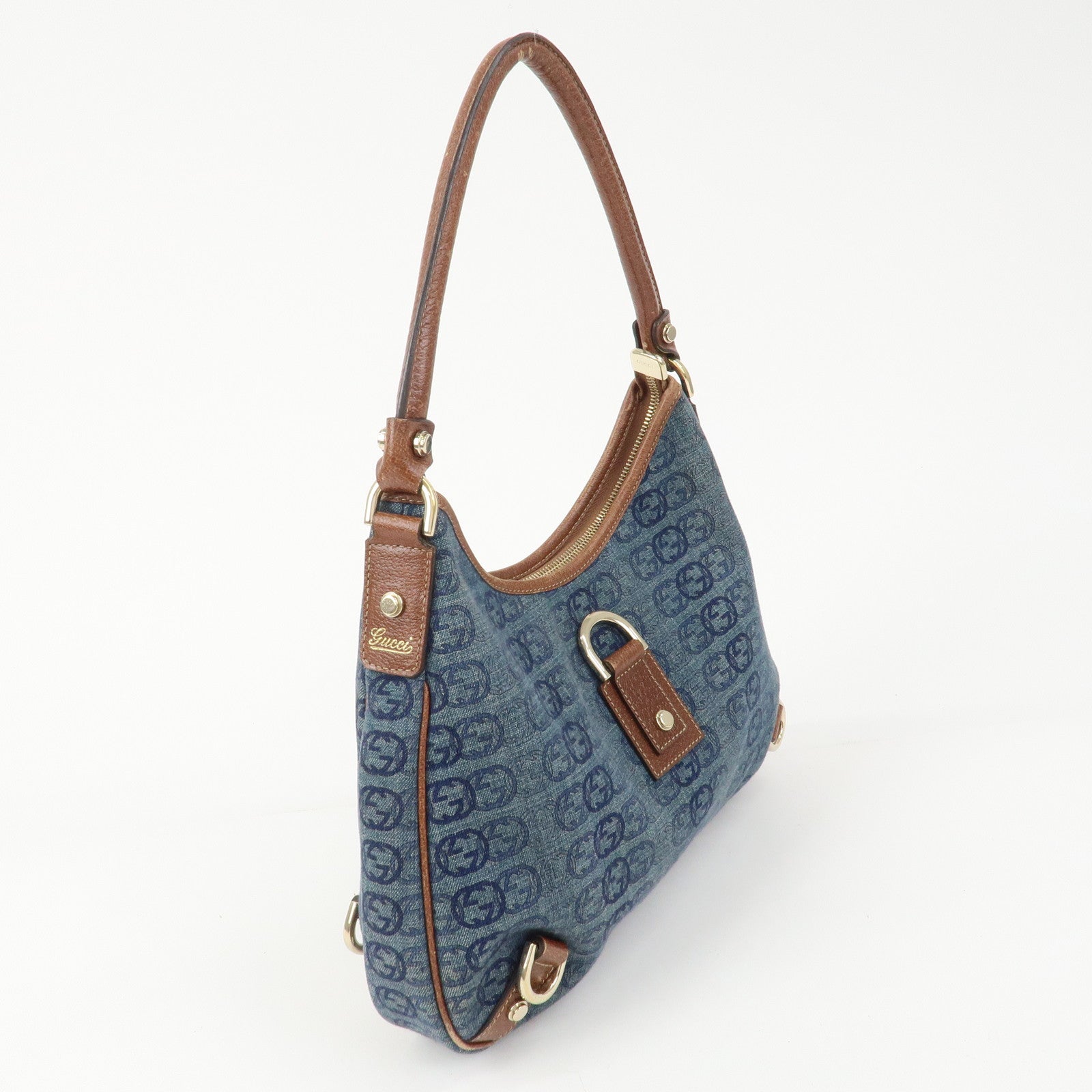 GUCCI Abbey GG Denim Canvas Leather Shoulder Bag Hand Bag 130738