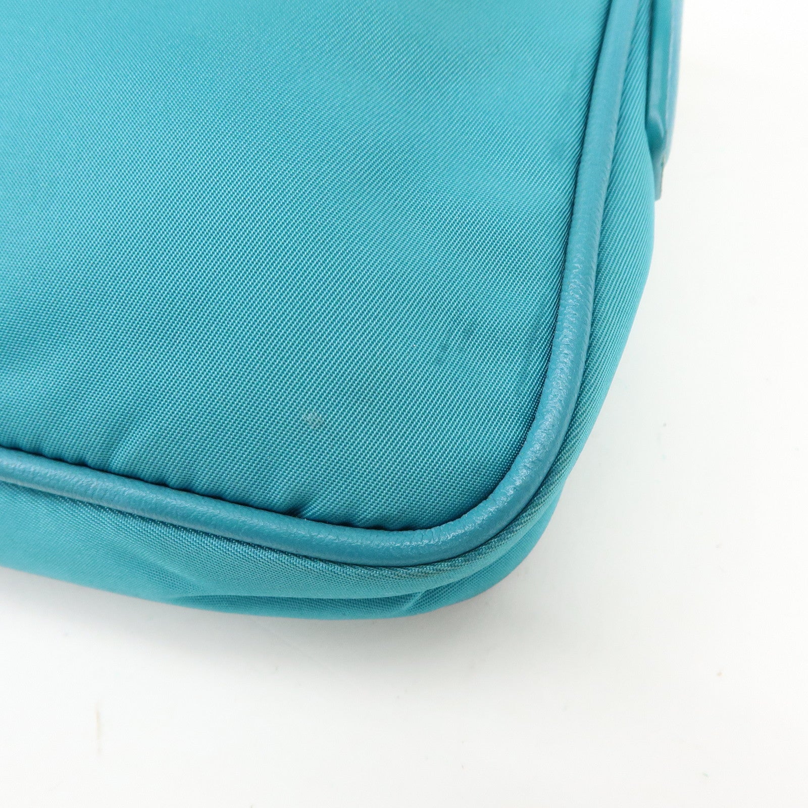 PRADA Triangle Logo Nylon Saffiano Leather Shoulder Bag Blue