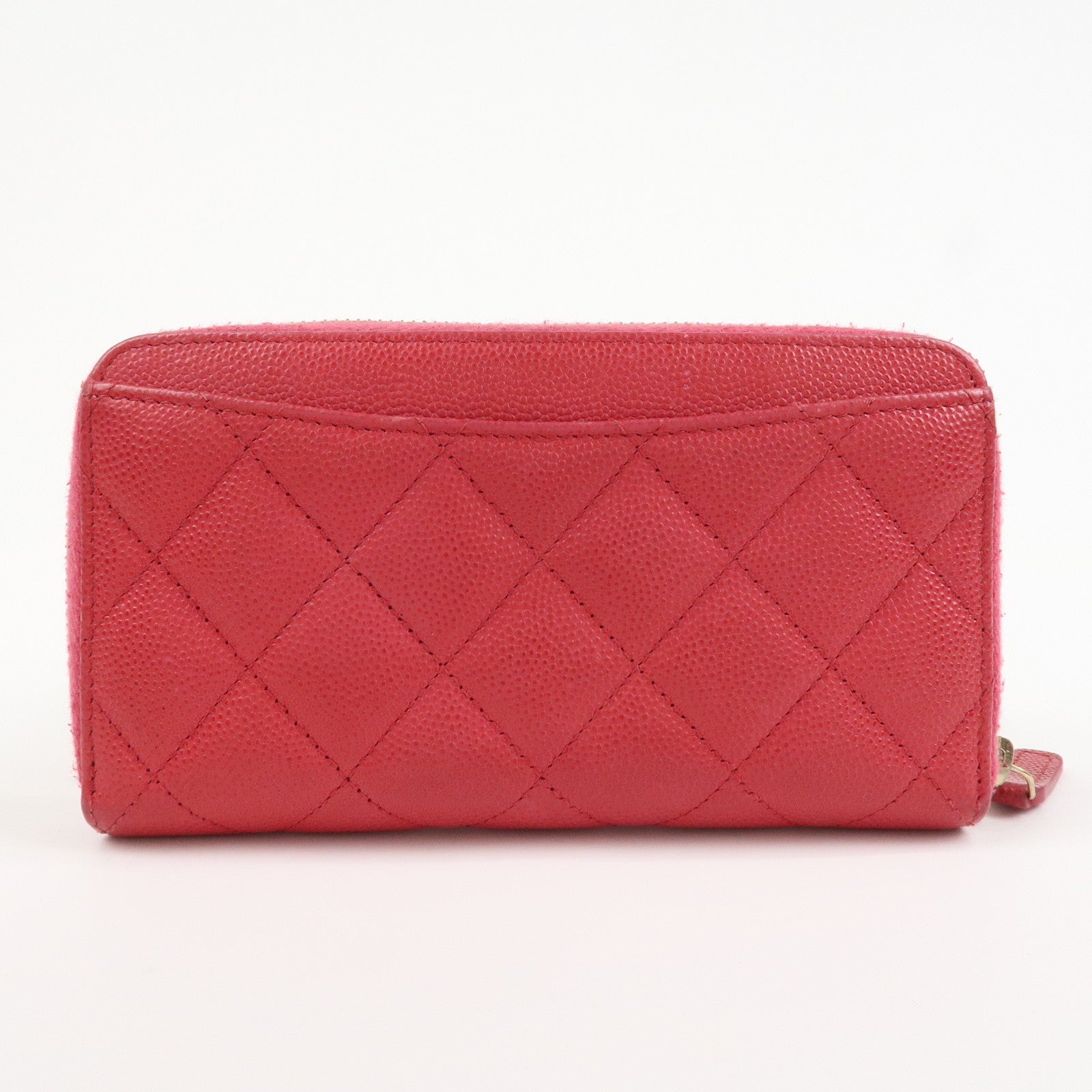 CHANEL COCO Mark Caviarskin Round Zippy Long Wallet Pink