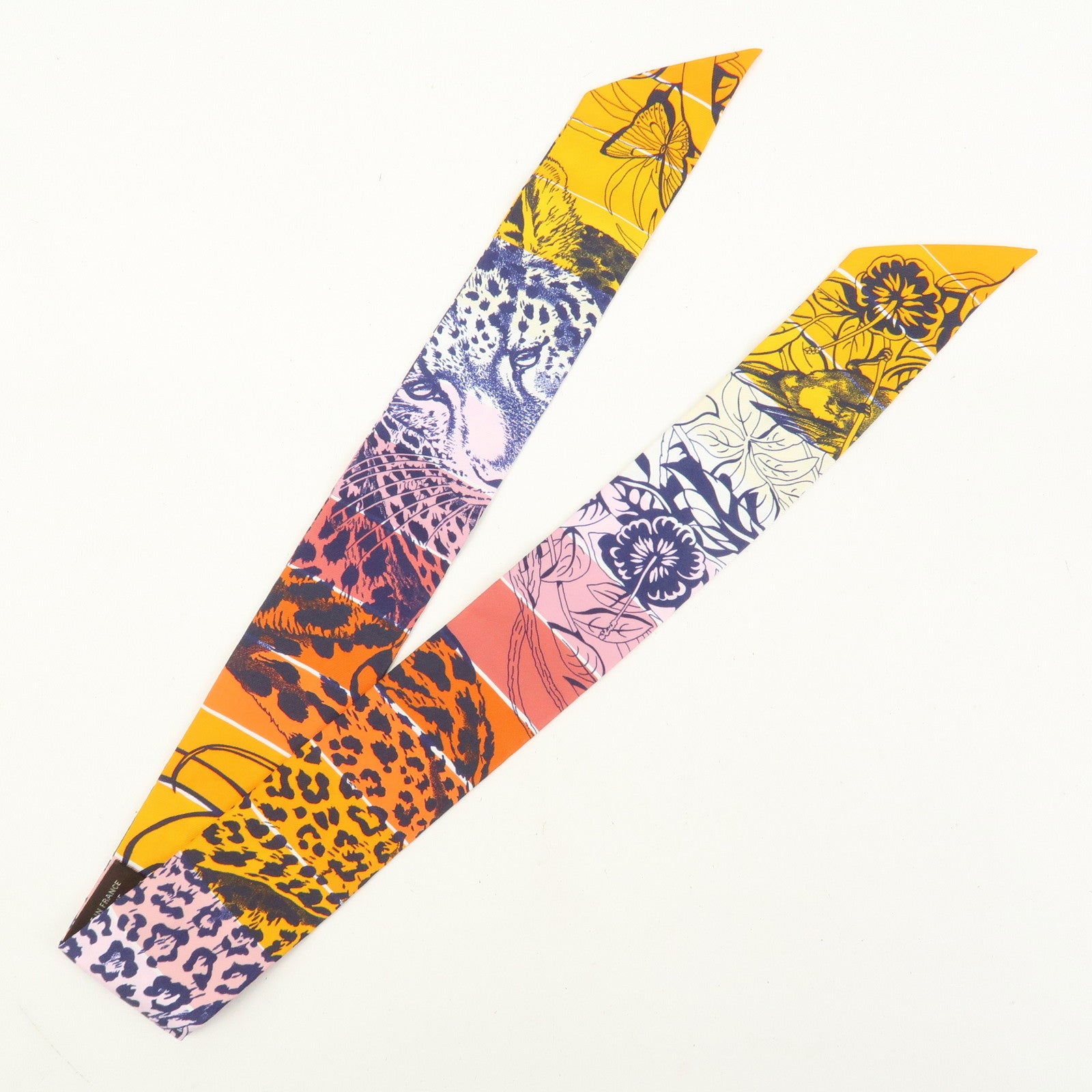 HERMES Twilly Silk 100% DIP DYE JUNGLE LOVE Scarf Orange