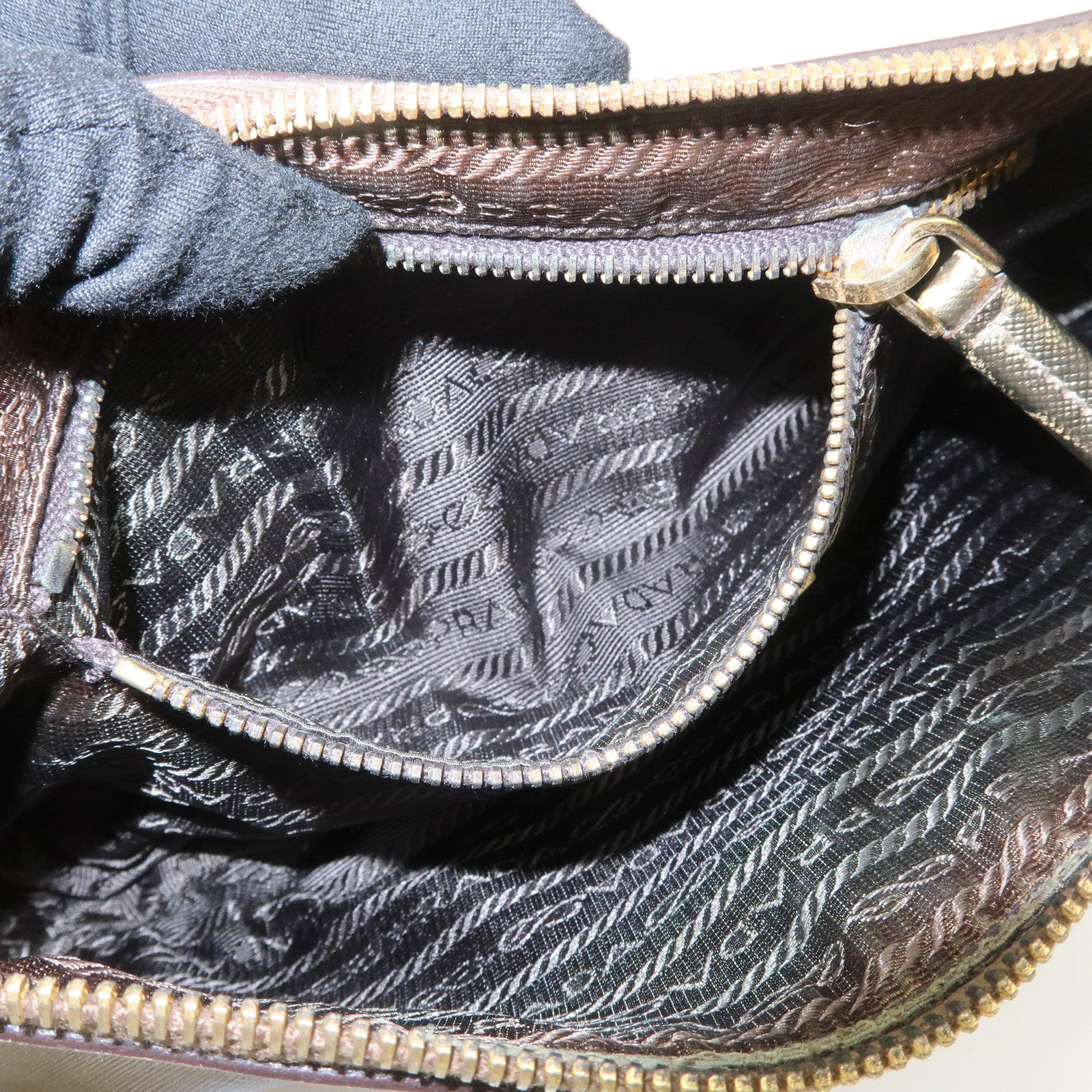 PRADA Triangle Logo Saffiano Leather Shoulder Bag Hand Bag Gold