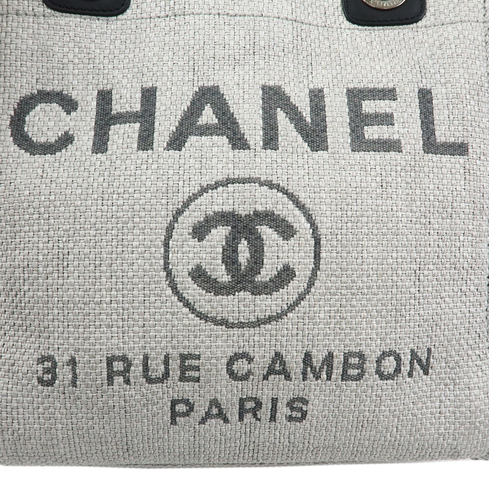 CHANEL Deauville PM Raffia Calf Leather Chain Tote Bag Black A66939