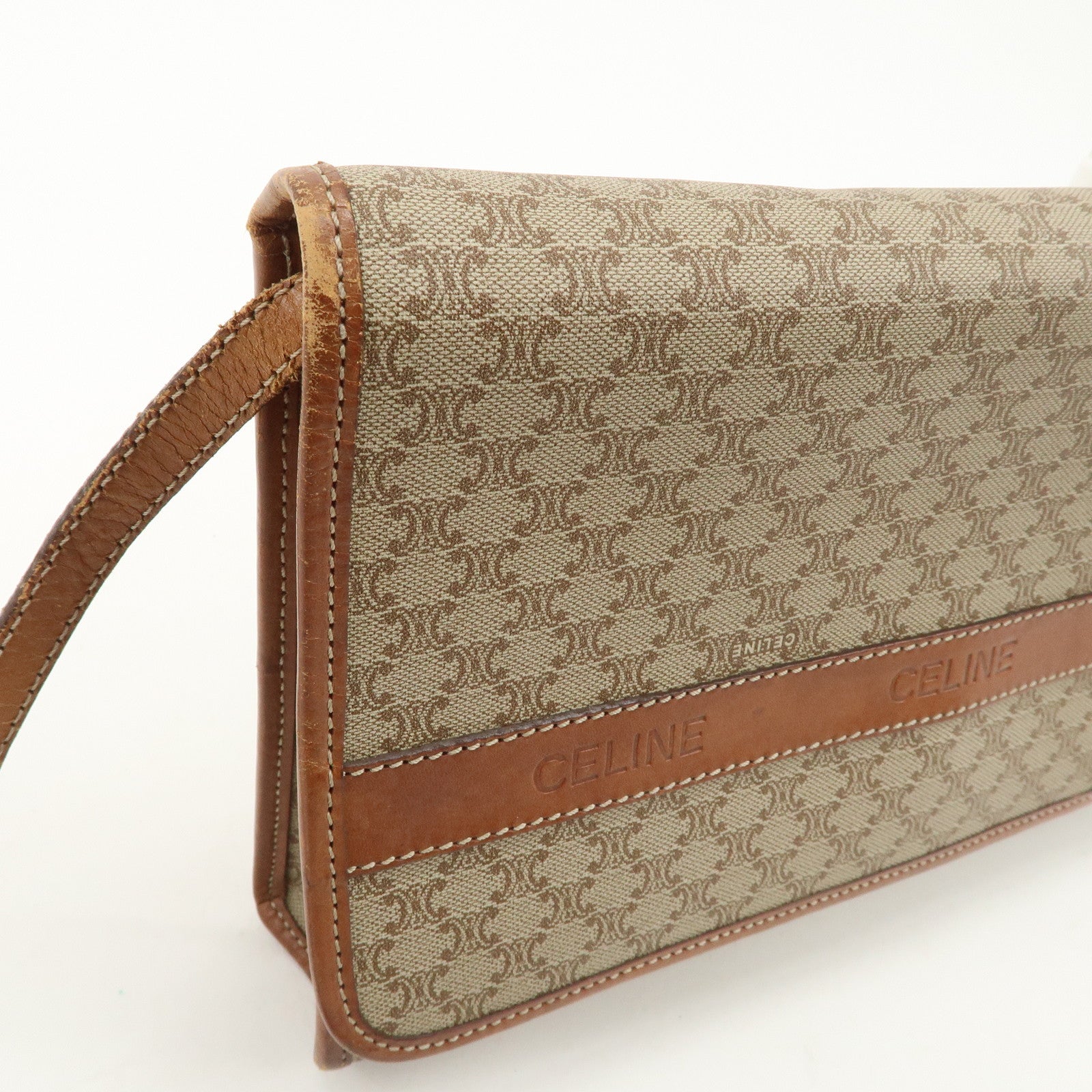 CELINE Macadam PVC Leather 2Way Bag Shoulder Bag Beige