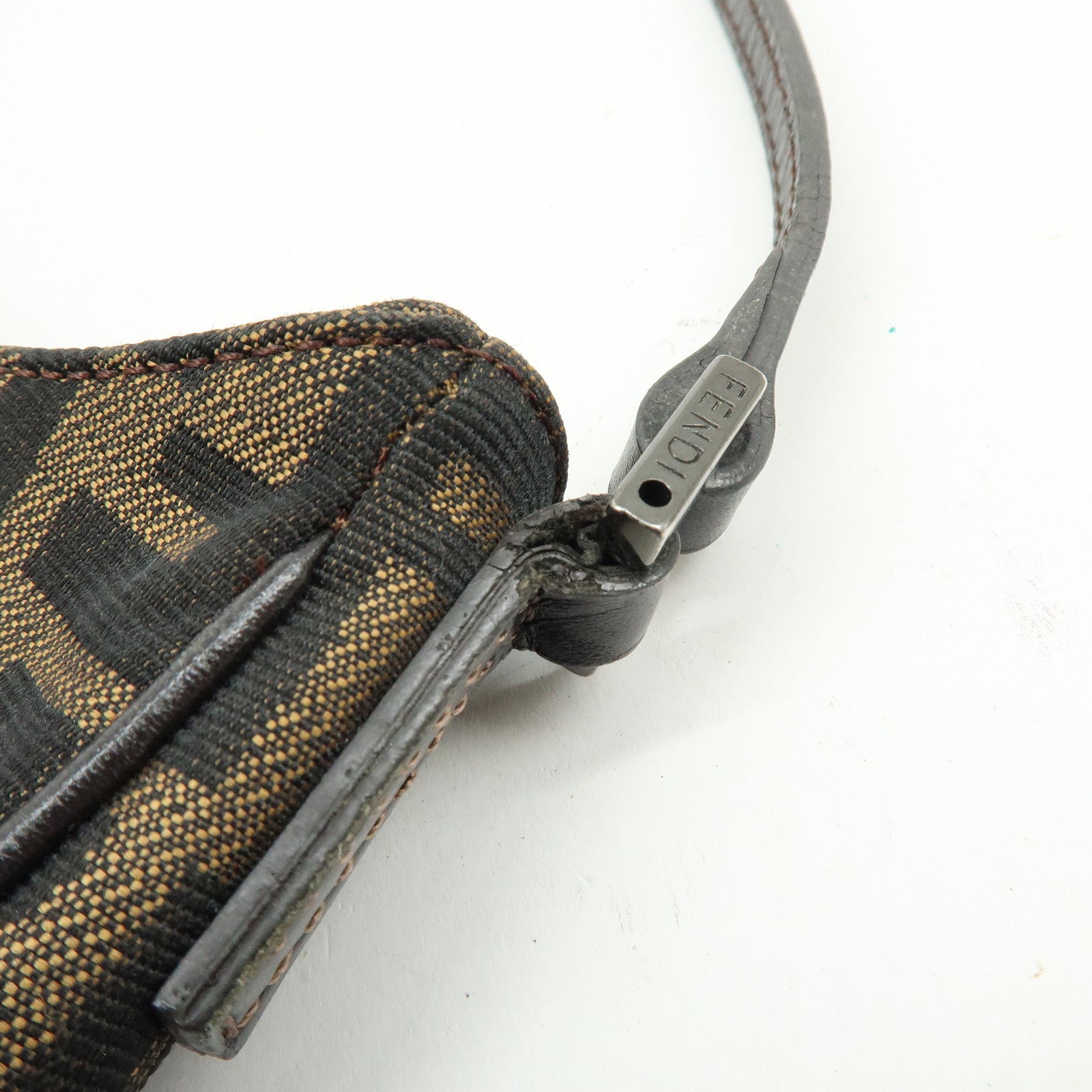 FENDI Zucca Canvas Leather Hand Bag Shoulder Bag Brown Black