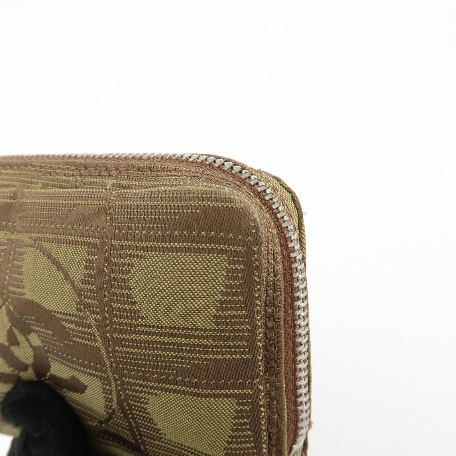 CHANEL New Travel Line Nylon Jacquard Mini Pouch Cosmetic Bag Khaki