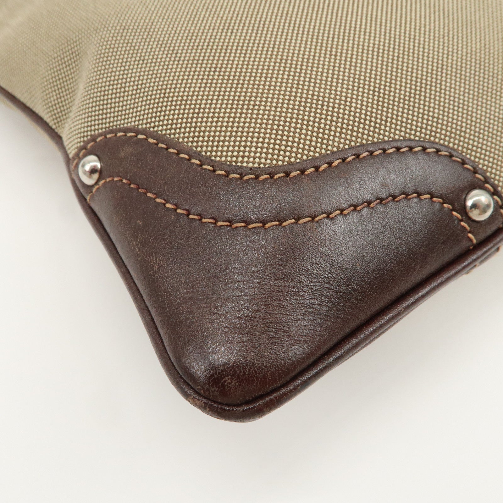 PRADA Logo Jacquard Leather Shoulder Bag Beige Brown BT0537
