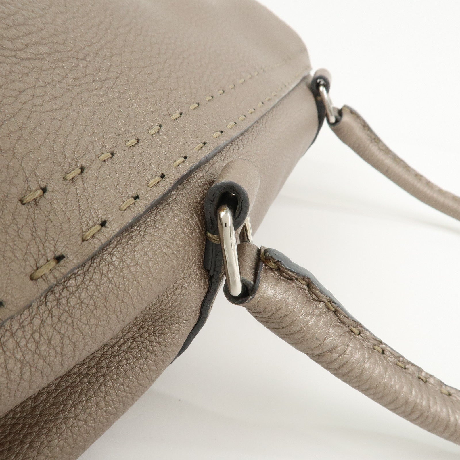FENDI Seleria Linda Leather Shoulder Bag Hand Bag Greige 8BR442