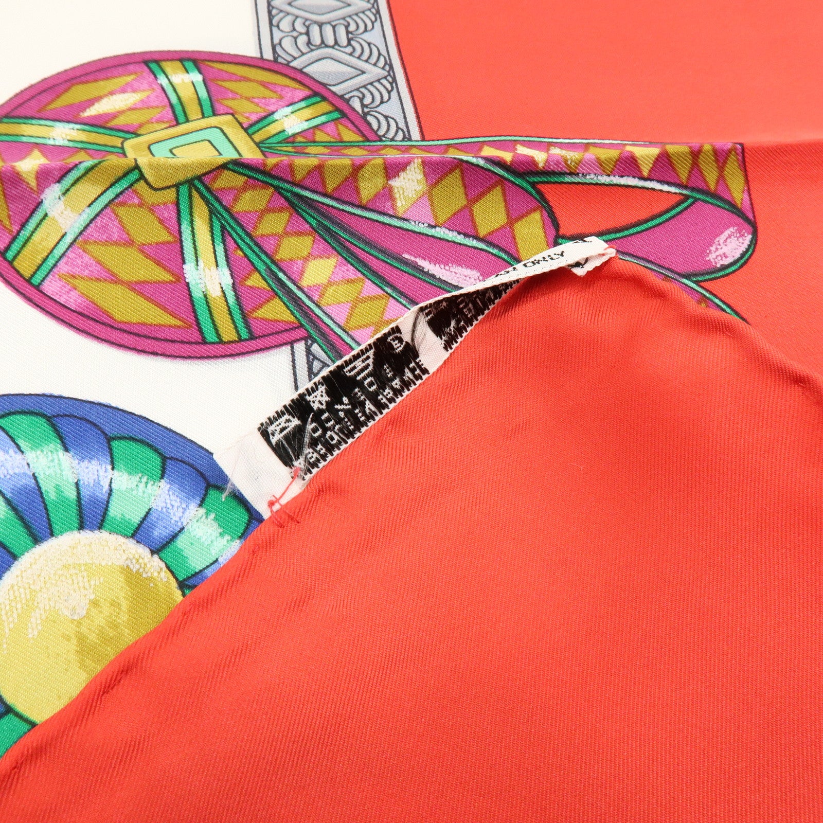 HERMES Carre 90 Silk 100% LES RUBANS DU CHEVAL Scarf White Red