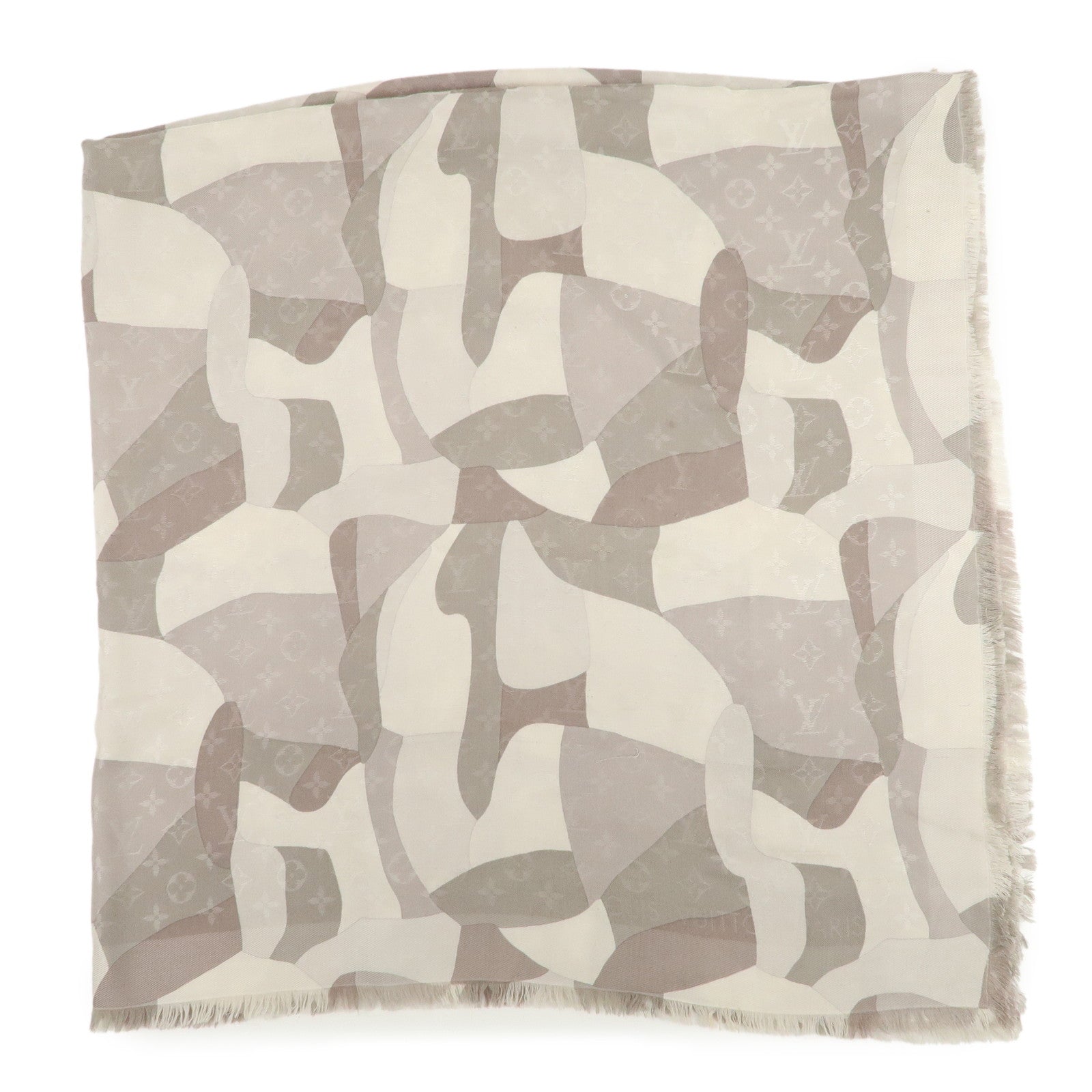 Louis Vuitton Monogram Silk Wool Shawl Scarf Camouflage Gray M75397