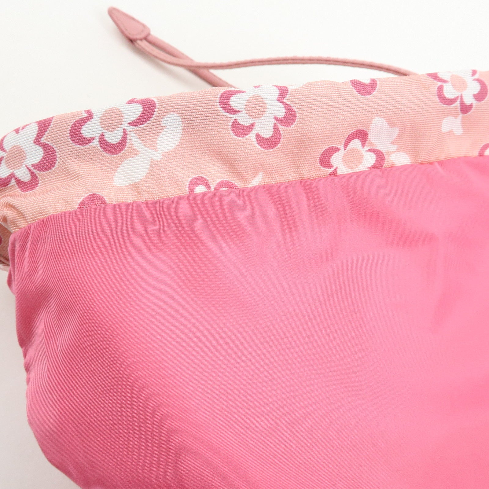 MIU MIU Logo Nylon Leather Drawstring Pouch Flower Motif 5NG003