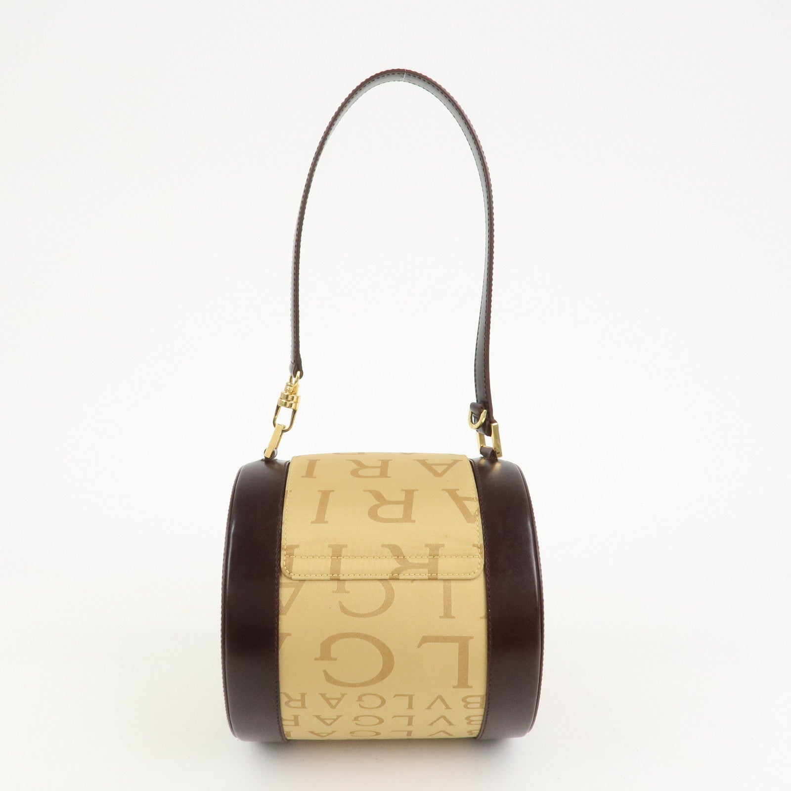 BVLGARI B-zero1Drum Leather Silk Shoulder Bag Hand Bag Beige Brown