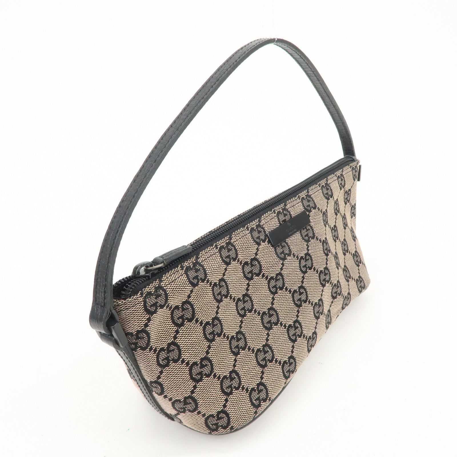 GUCCI Boat Bag GG Canvas Leather Hand Bag Beige Black 07198