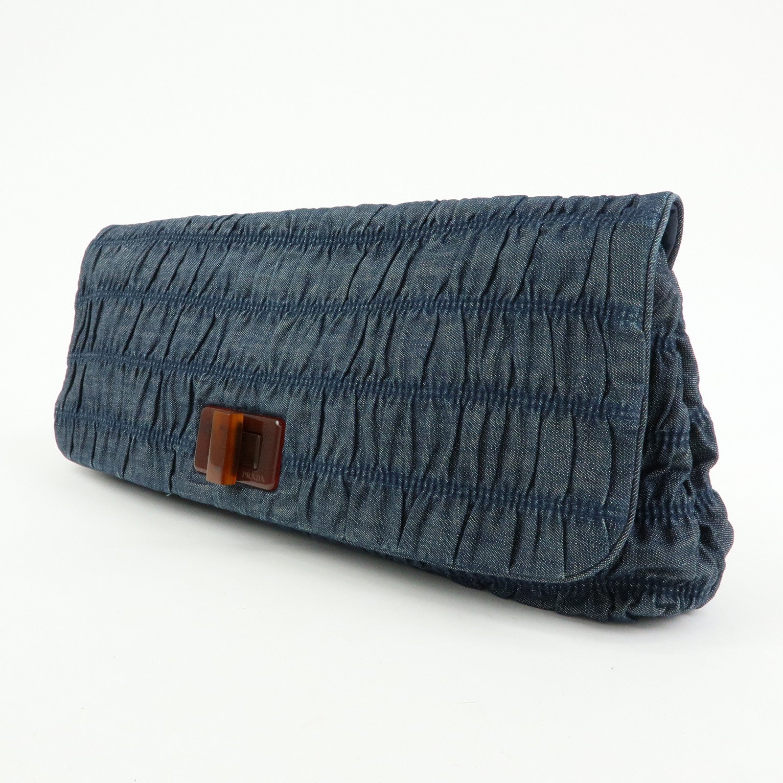 PRADA Triangle Logo Denim Clutch Bag Pouch Blue Brown
