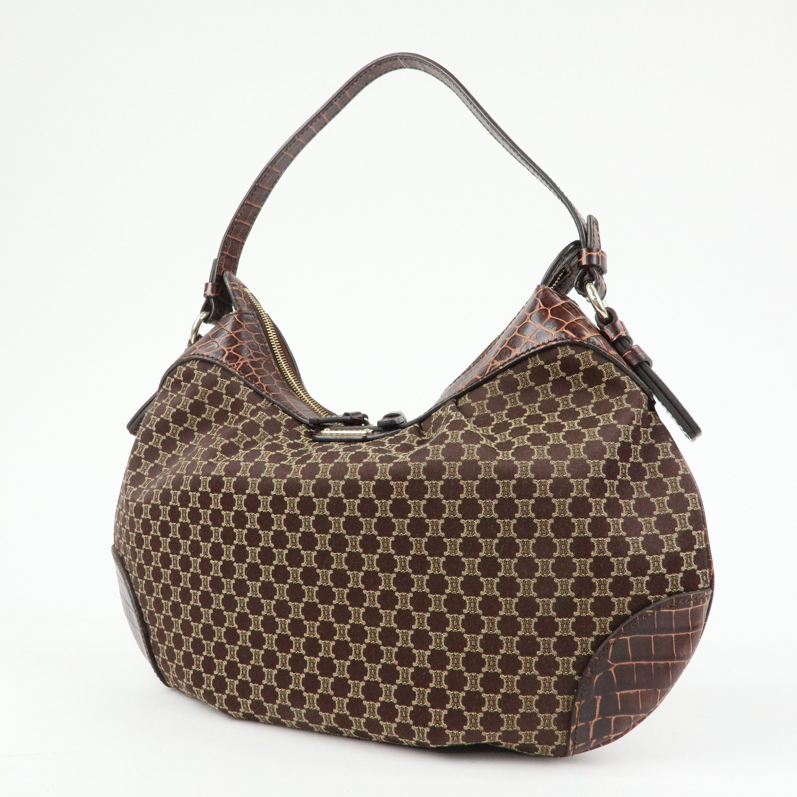 CELINE Macadam Canvas Leather Shoulder Bag Hand Bag Brown