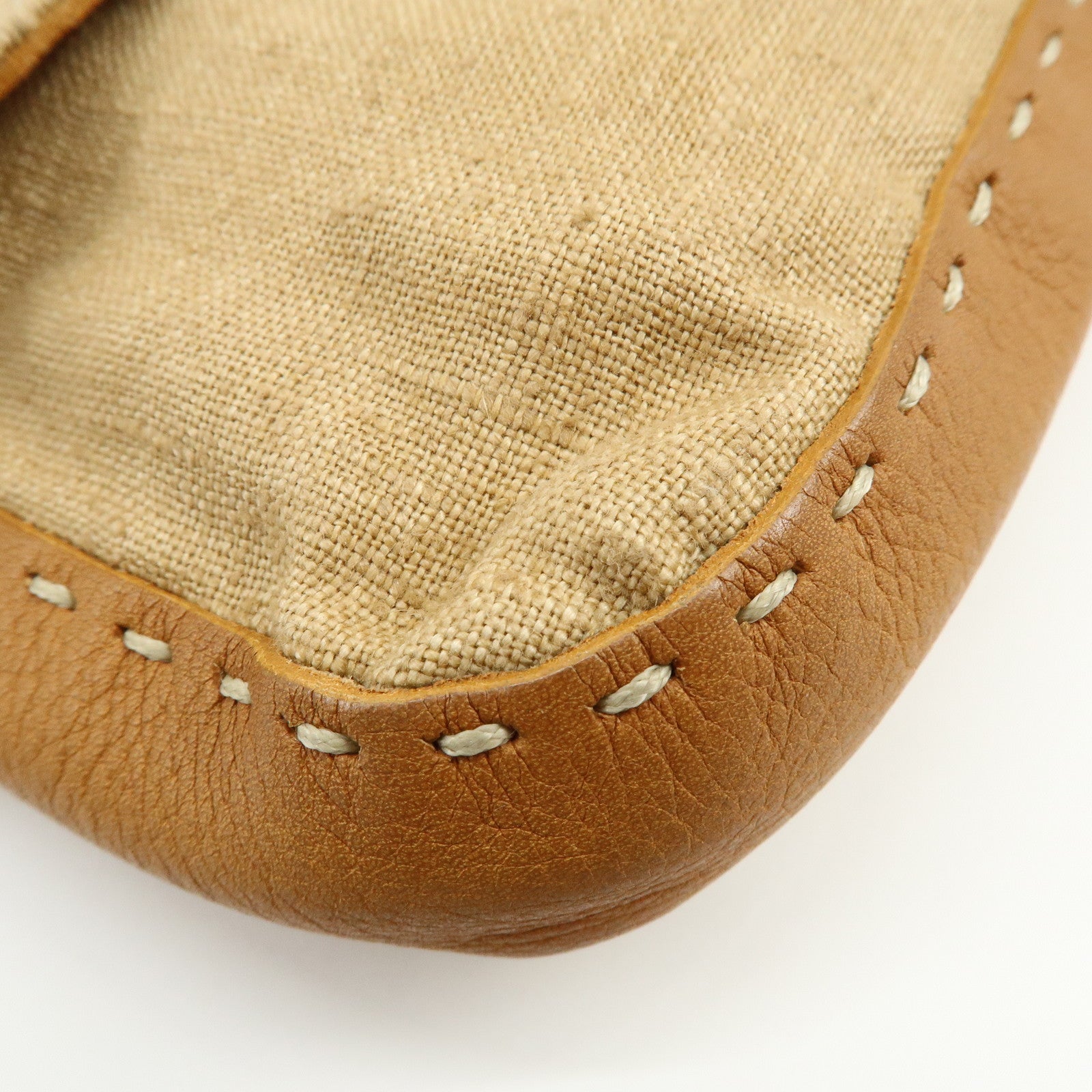 FENDI Mamma Baguette Selleria Linen Leather Shoulder Bag 8BR101