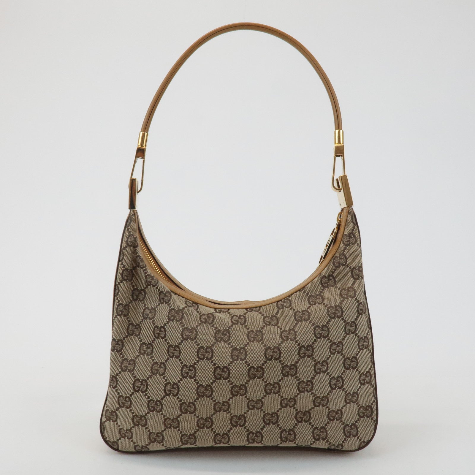 GUCCI GG Canvas Leather Shoulder Bag Hand Bag Beige 001.3812 Used