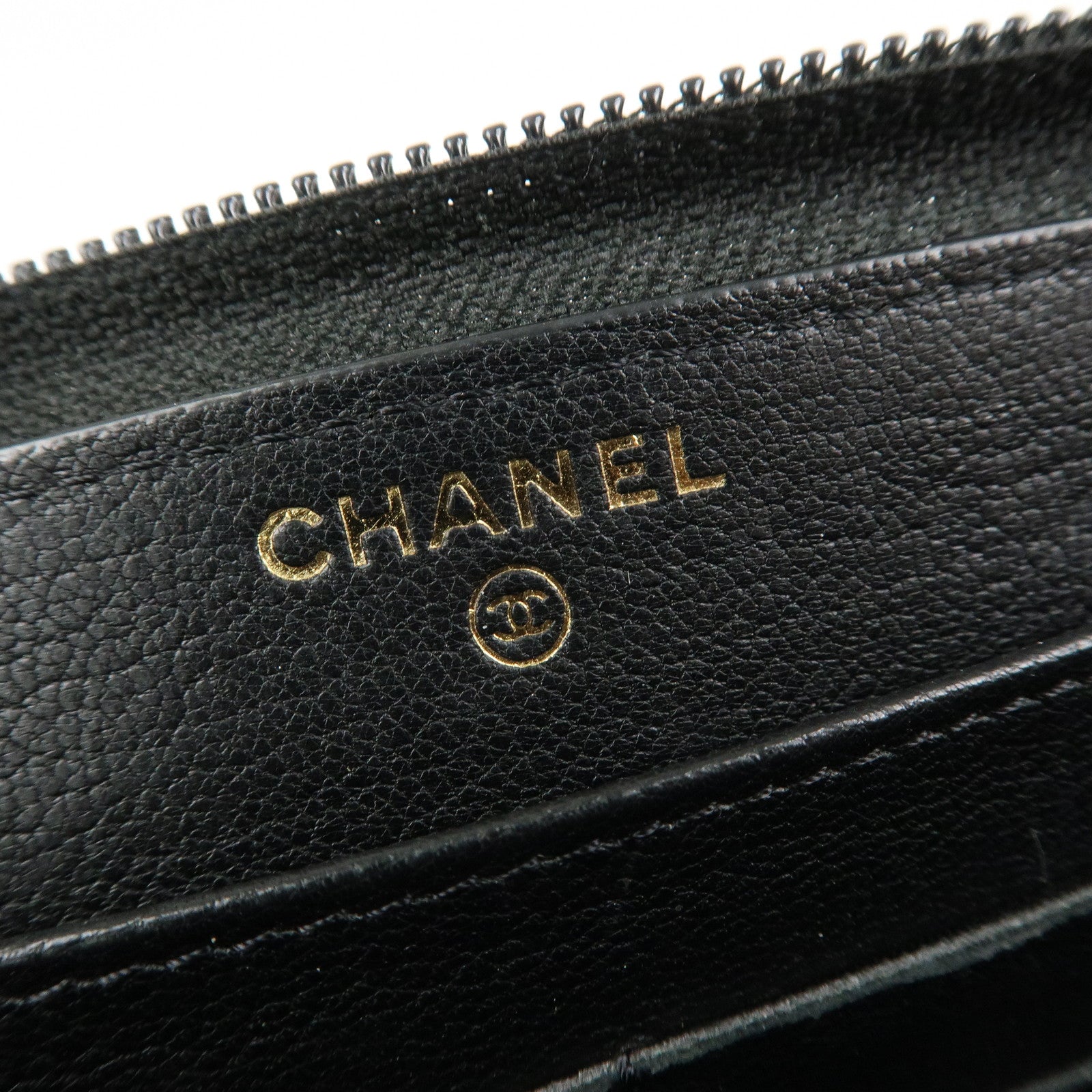 CHANEL Set Of 2 Leather Bi-Fold Long Wallet Key Case Black Gold