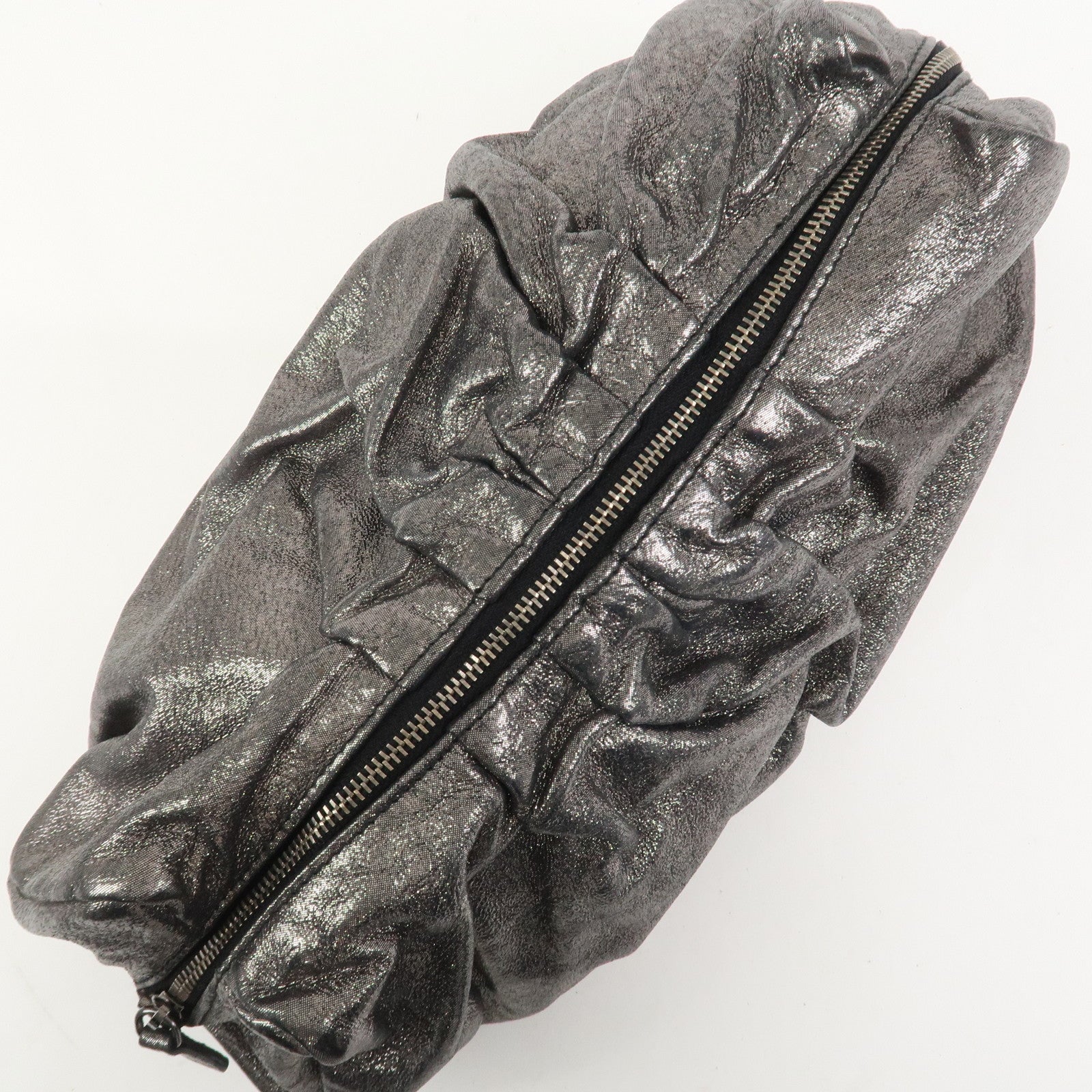 MIU MIU Logo Leather Clutch Bag Accessory Pouch Metallic Gray