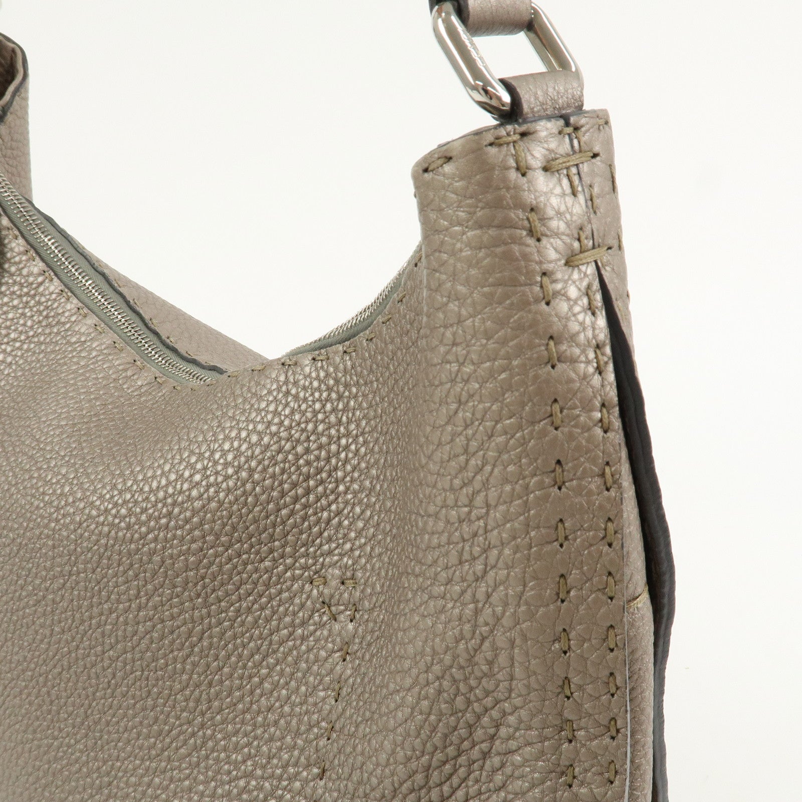 FENDI Selleria Leather Shoulder Bag Hand Bag Silver 8BR582