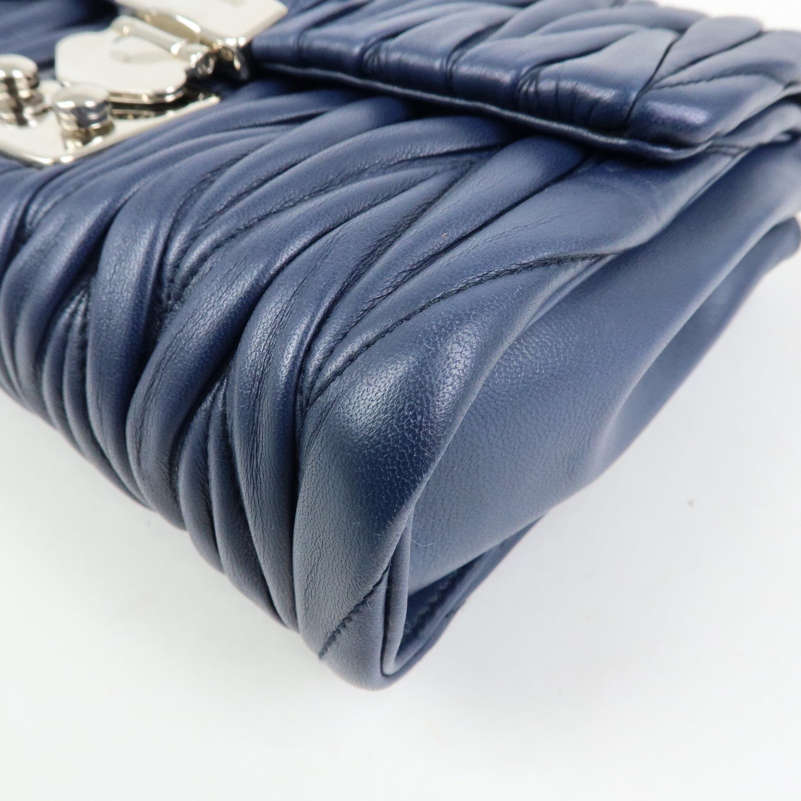 MIU MIU Matelasse Nappa Leather Shoulder Bag Chain Bag Navy
