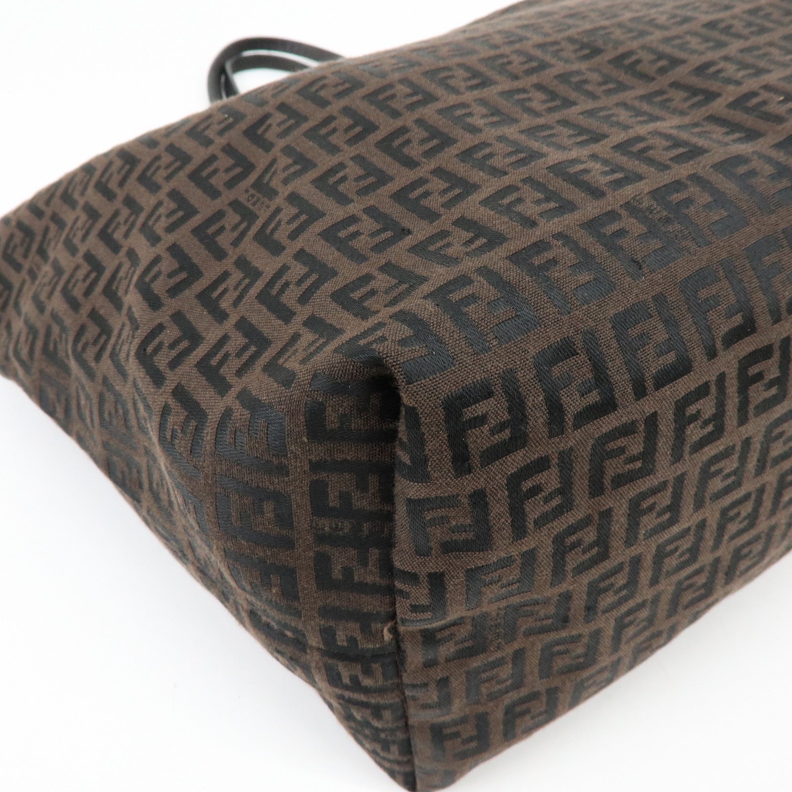 FENDI Zucchino Canvas Leather Tote Bag Shoulder Bag Brown