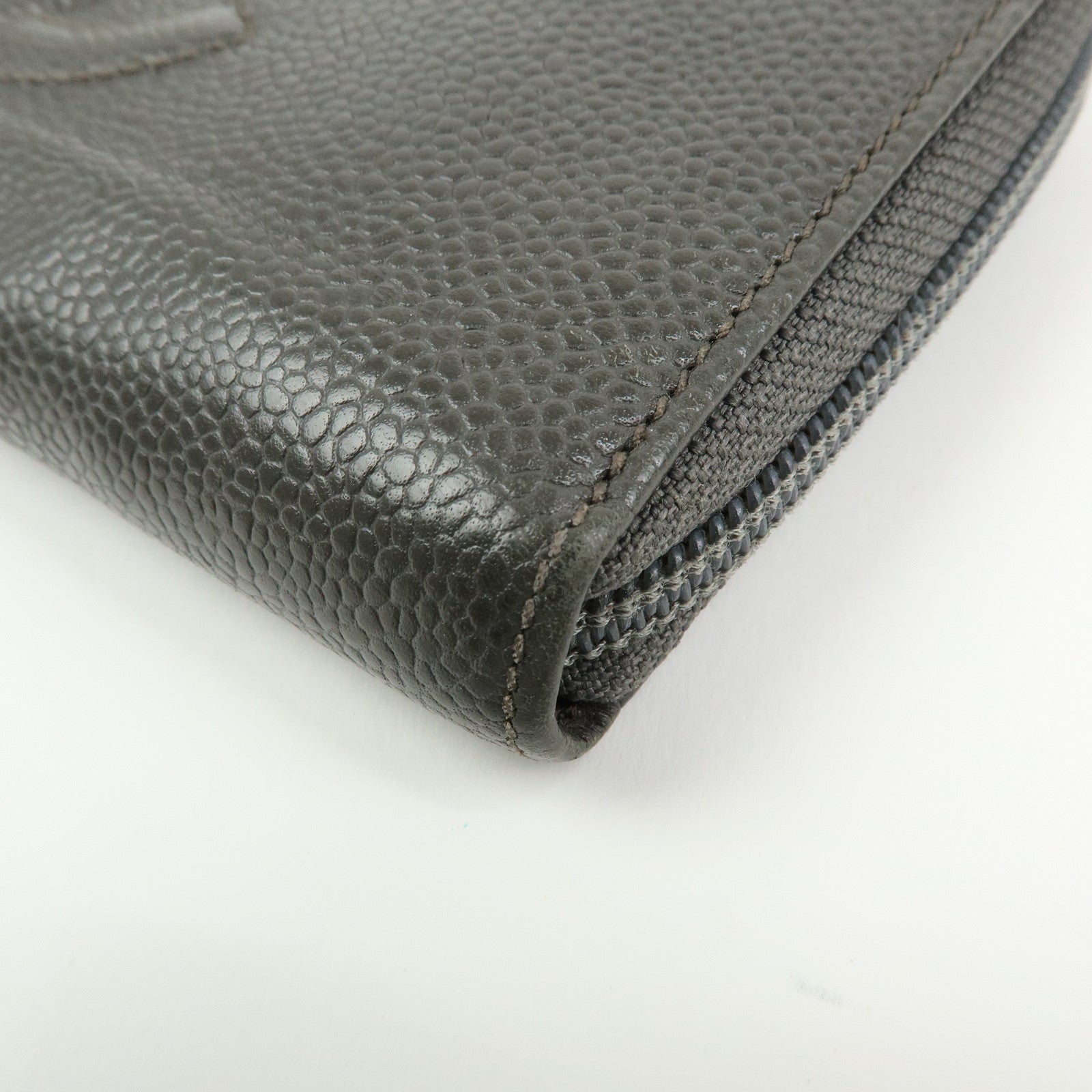 CHANEL COCO Mark Caviarskin Round Zippy Long Wallet Gray