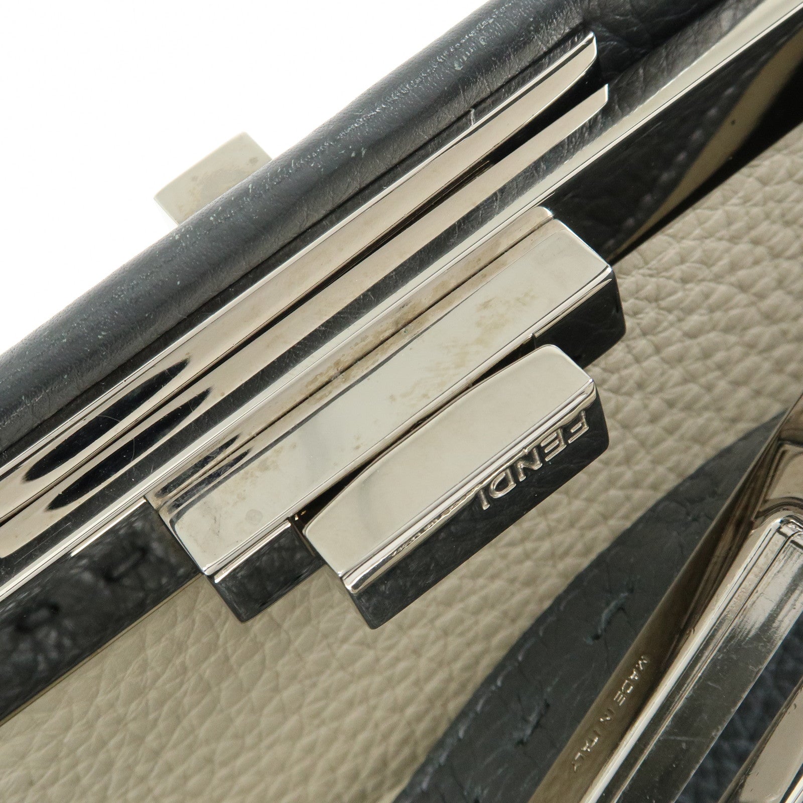 FENDI Selleria Peekaboo Leather 2Way Bag Hand Bag Gray 8BN290