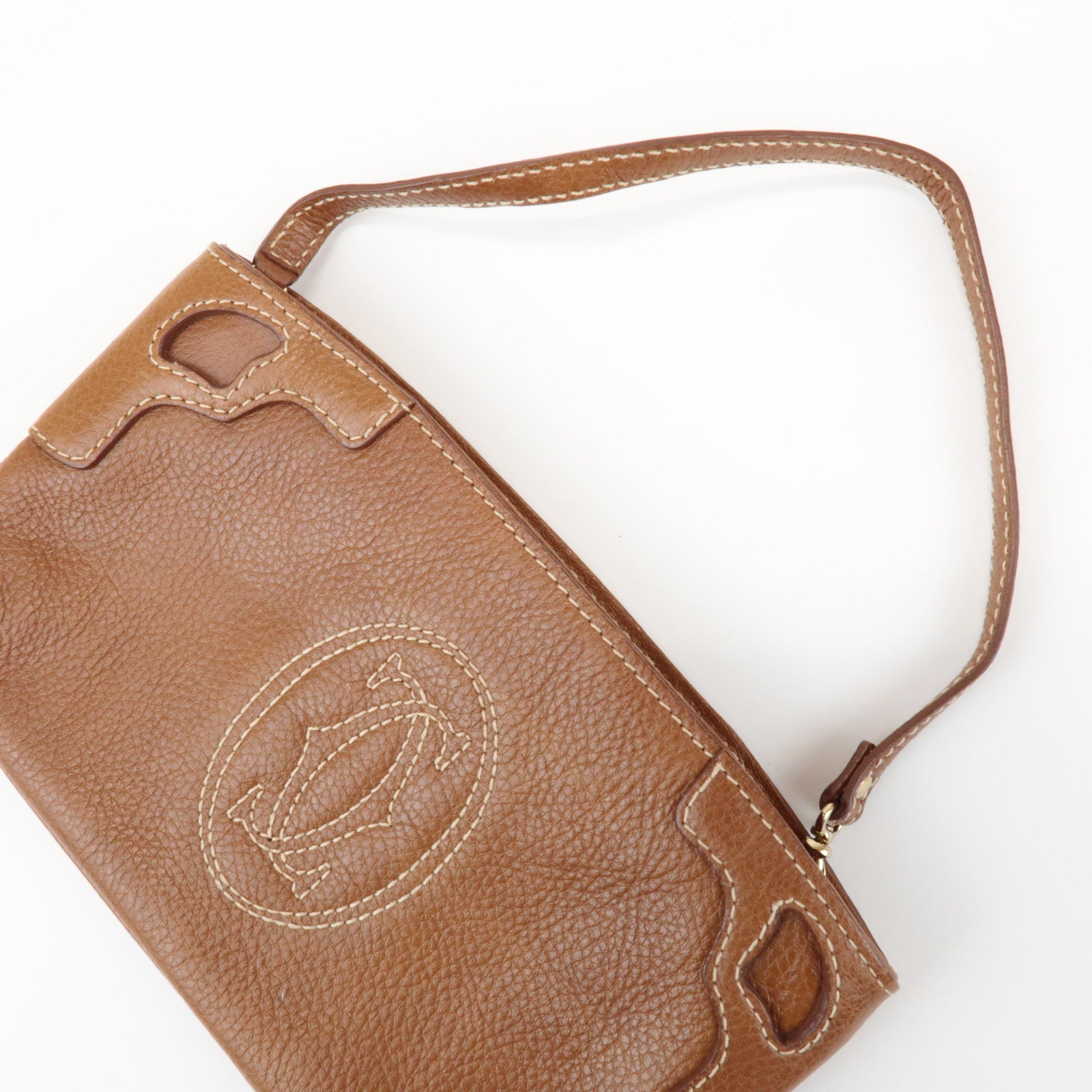 Cartier Marcello de Cartier 2C Logo Leather Pouch Wrist Bag Brown