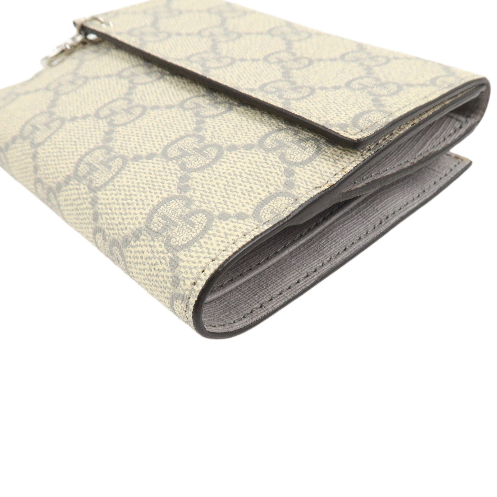 GUCCI Interlocking G GG Supreme W Flap Compact Wallet Beige Gray 212105