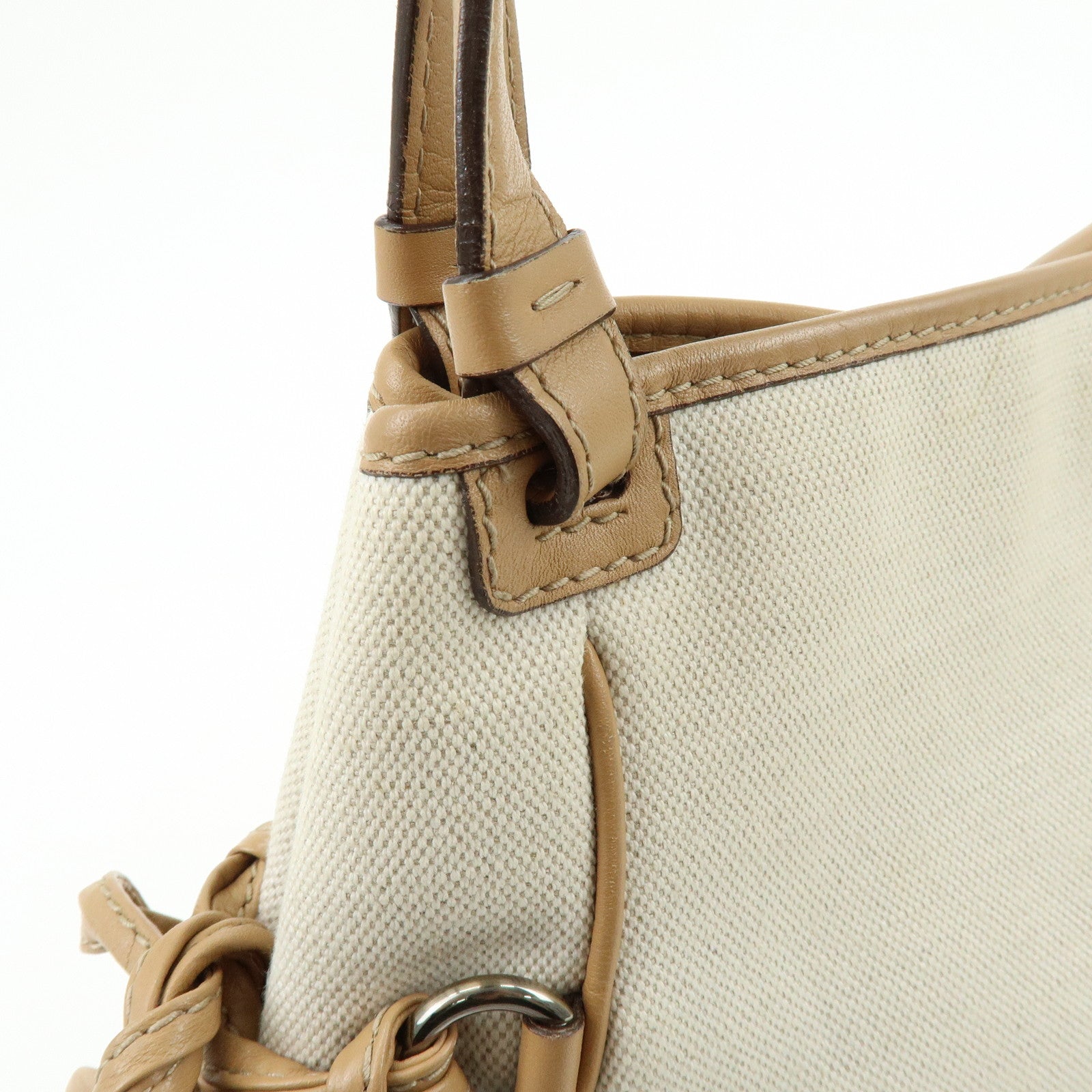 Ferragamo Gancini Canvas Leather Tote Bag Shoulder Bag Natural